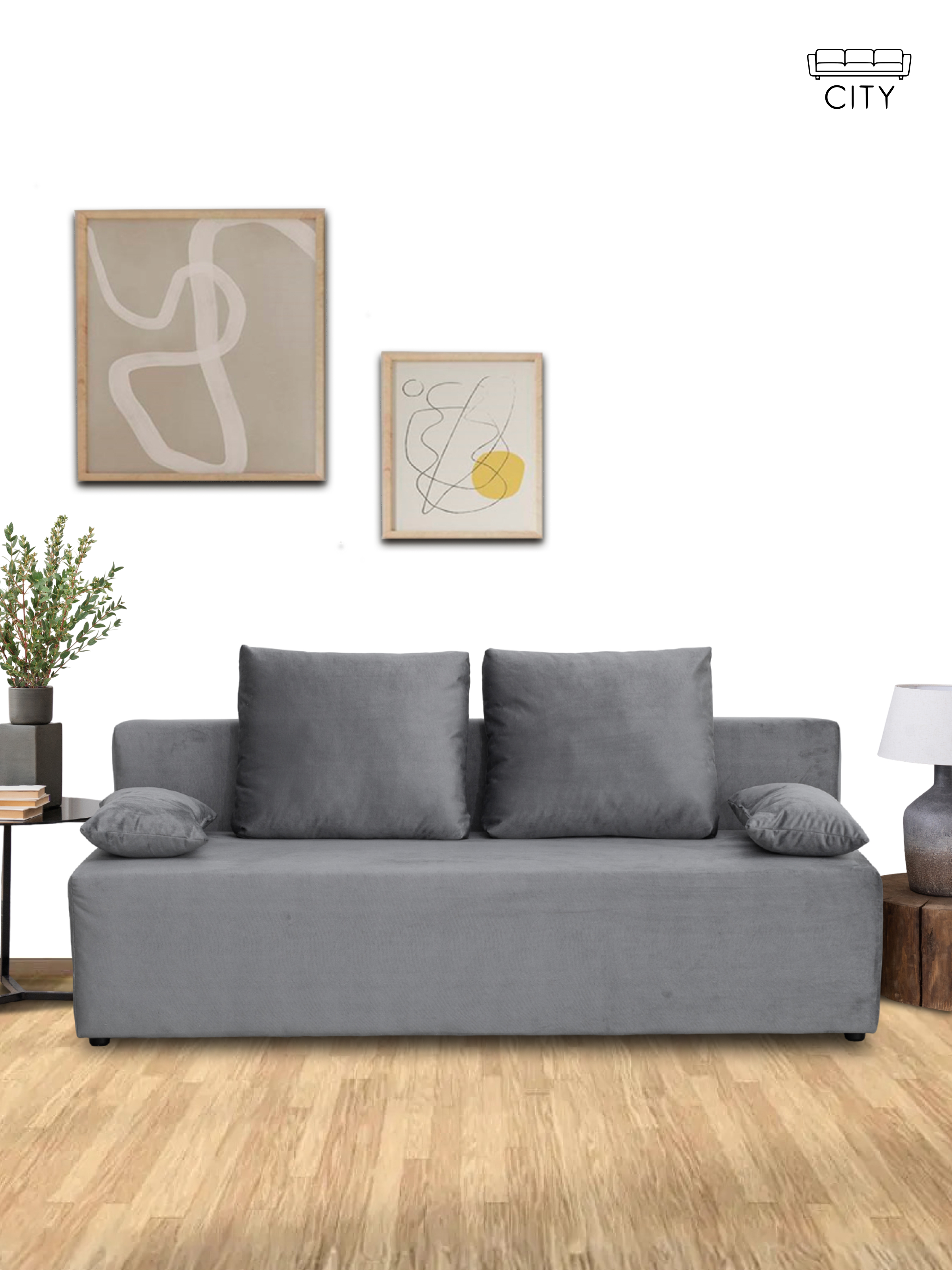 Изображение товара Раскладной диван Cityhd прямой 187x63x84 см велюр серый