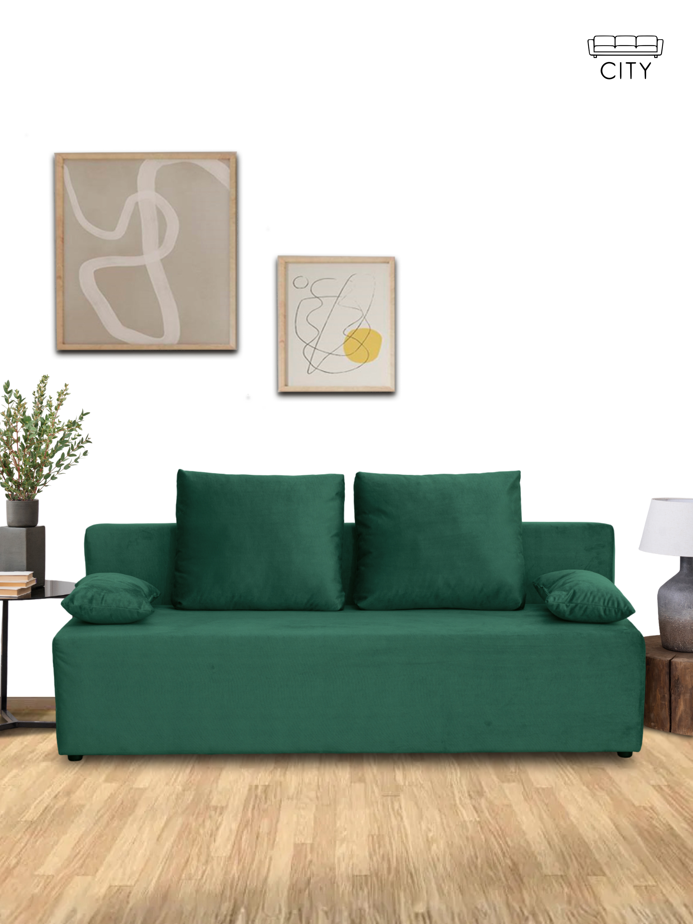 Изображение товара Раскладной диван Cityhd прямой 187x63x84 см велюр цвет зеленый Диван_Берн_зеленый