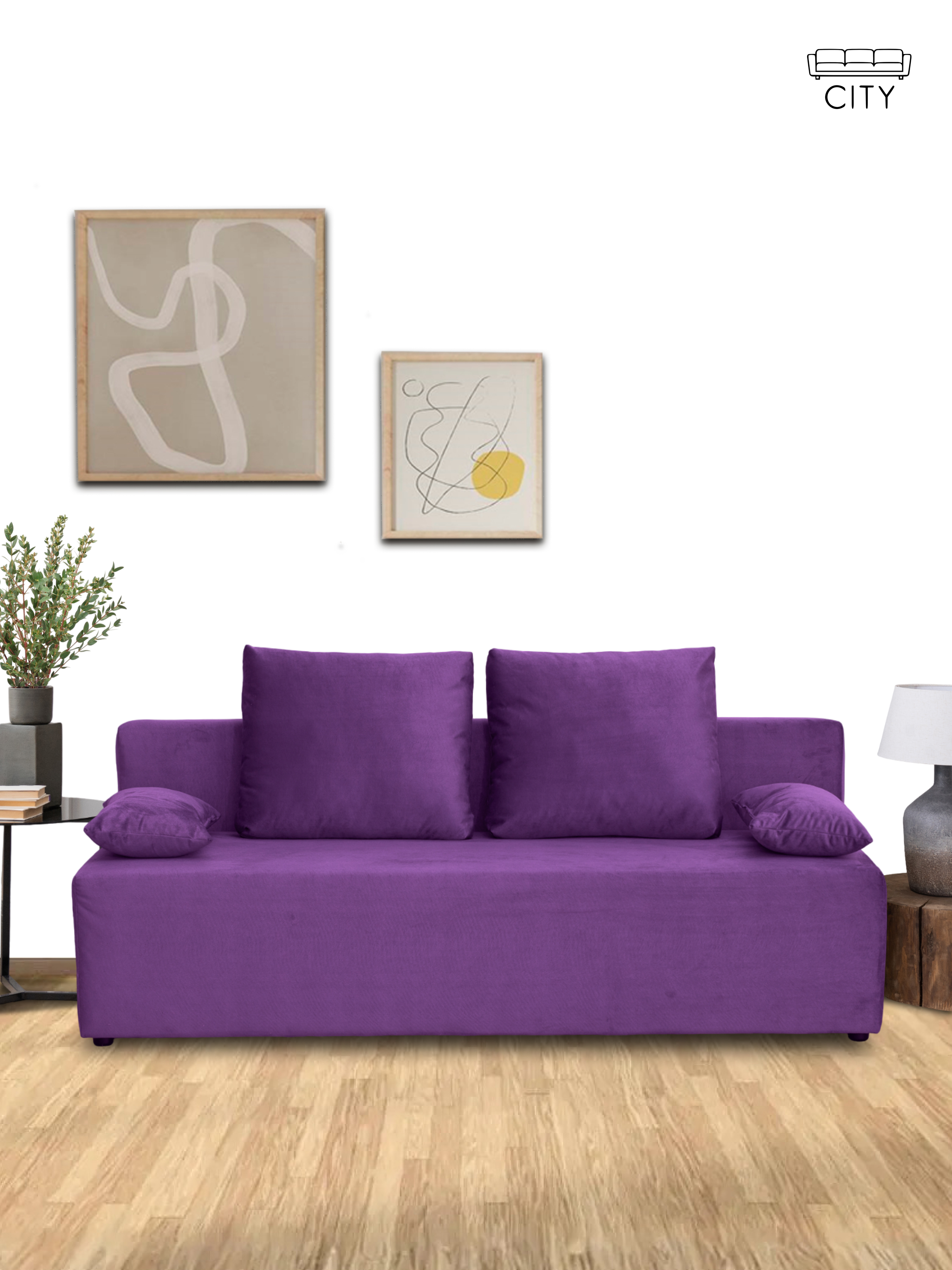 Изображение товара Раскладной диван Cityhd прямой 187x63x84 см велюр фиолетовый