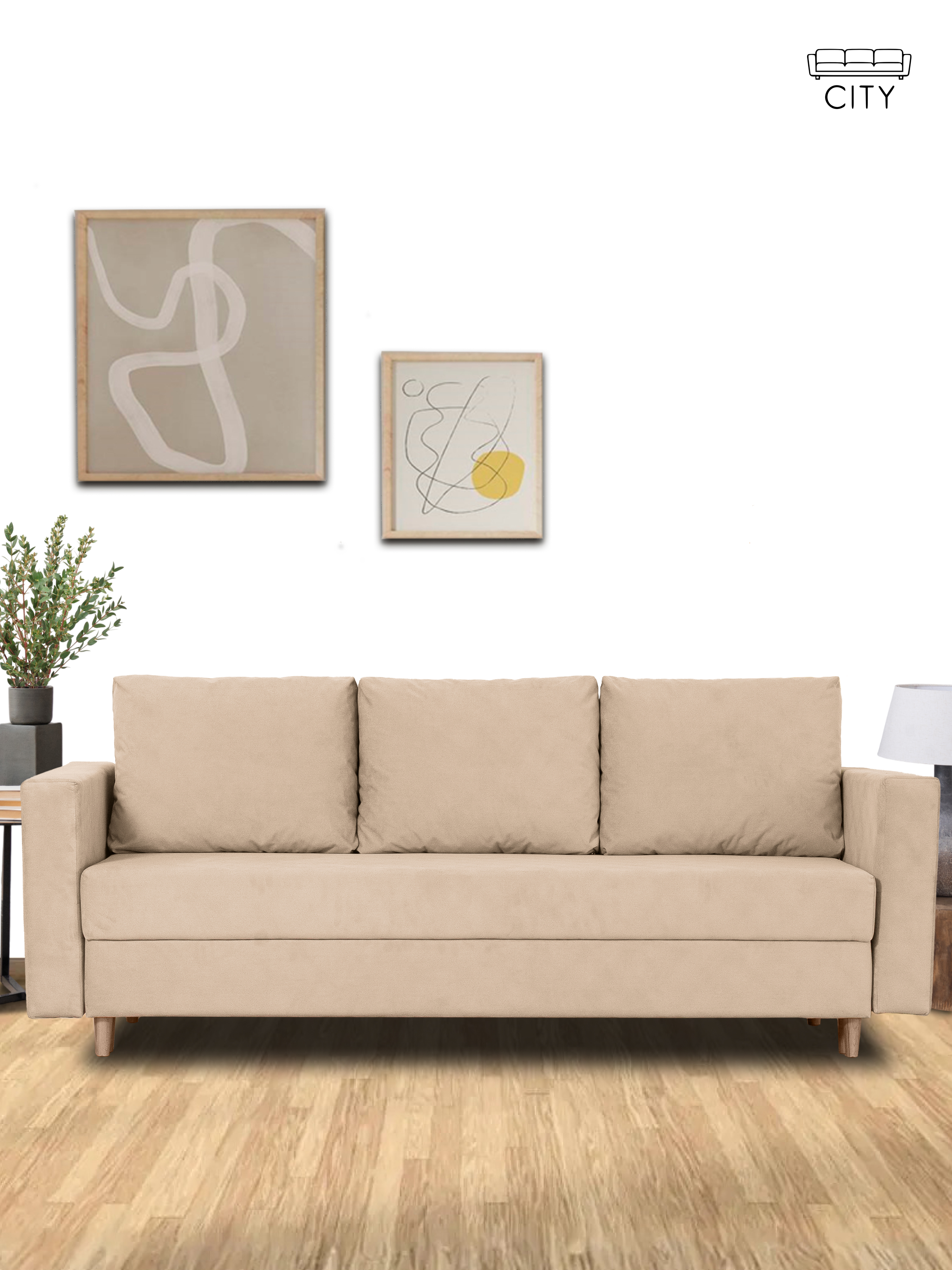 Изображение товара Раскладной диван Cityhd прямой 220x85x96 см велюр цвет бежевый Диван_Ванкувер_прямой_бежевый