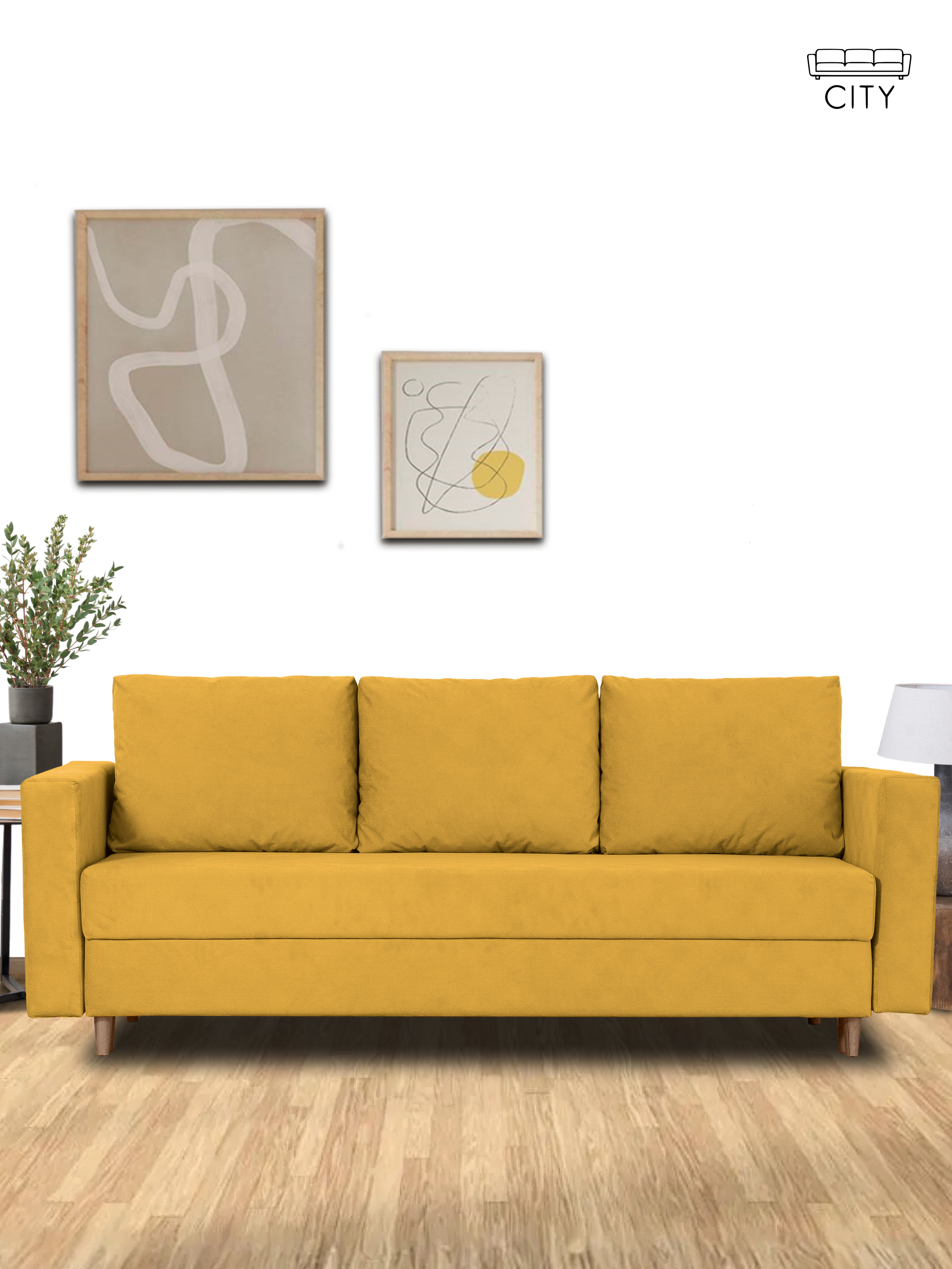 Изображение товара Диван раскладной Cityhd прямой 220x85x96 см велюр горчичный