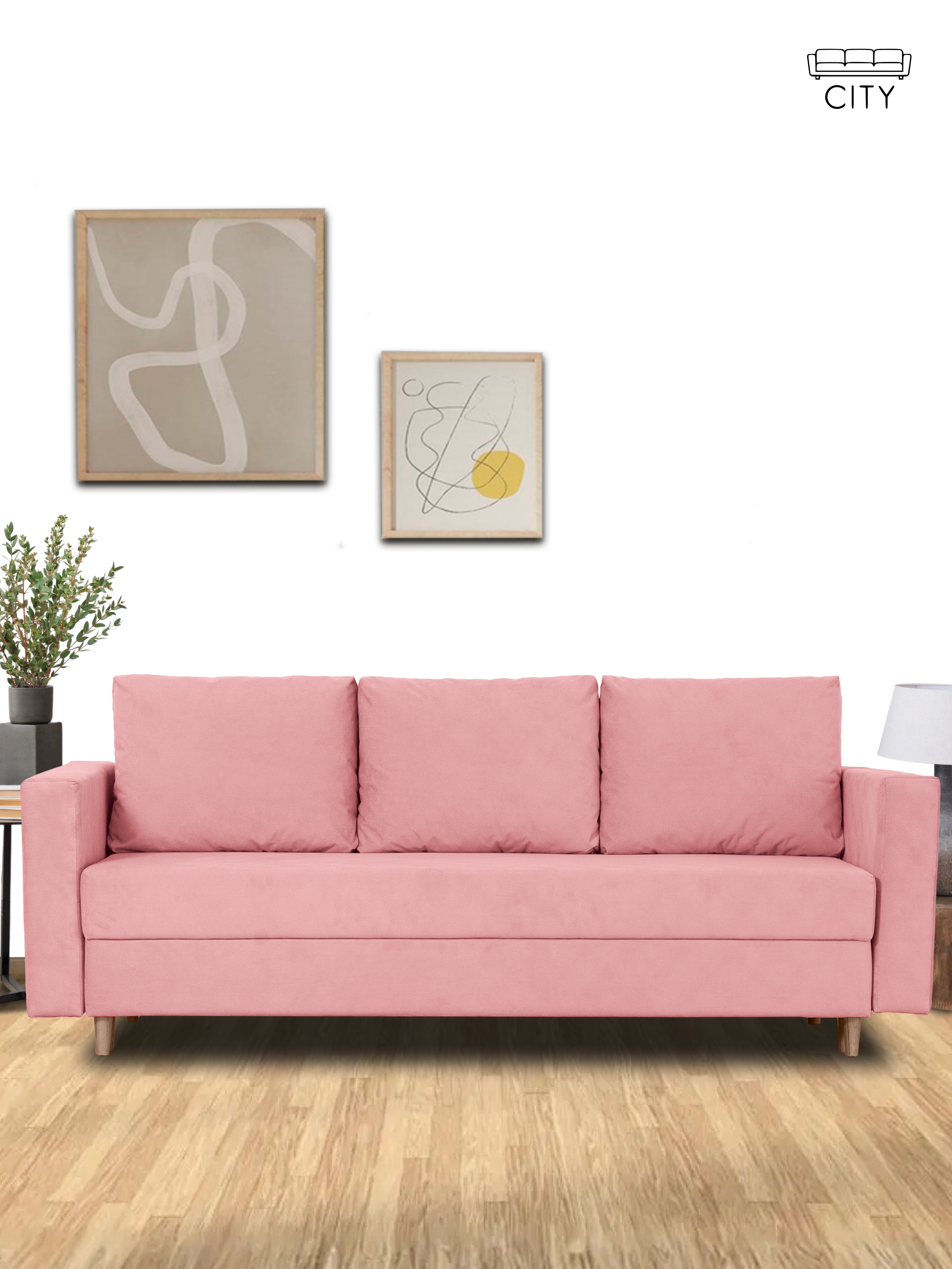 Изображение товара Раскладной диван Cityhd прямой 220x85x96 см велюр цвет розовый Диван_Ванкувер_прямой_розовый