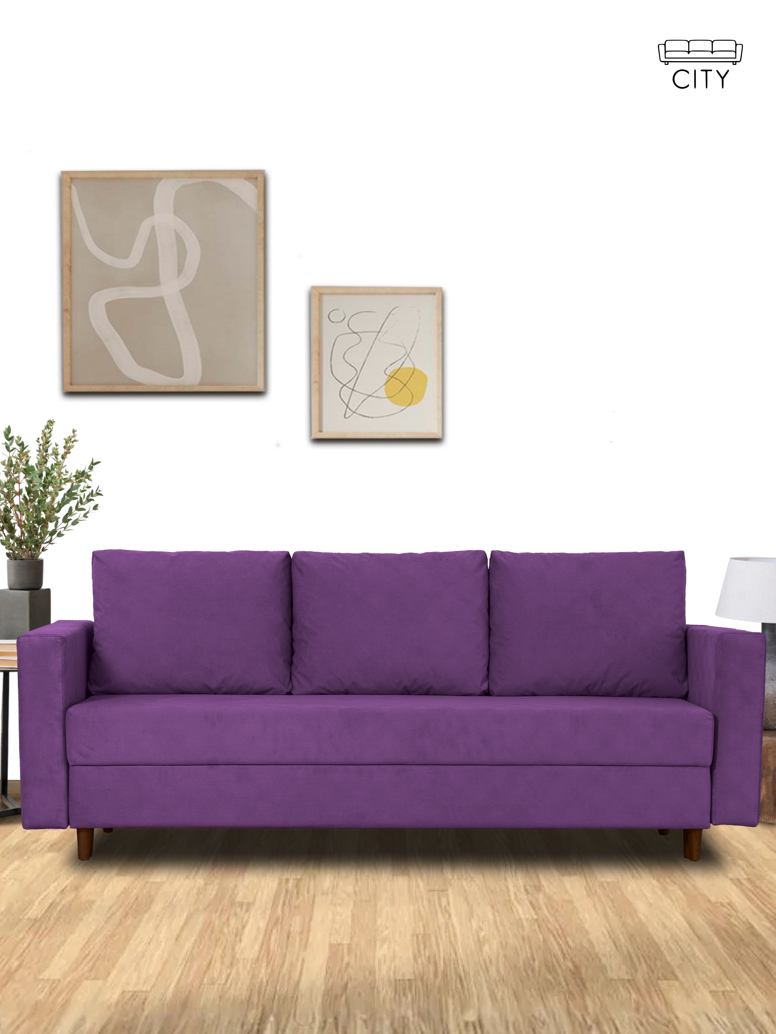 Изображение товара Раскладной диван Cityhd прямой 220x85x96 см велюр цвет фиолетовый Диван_Ванкувер_прямой_фиолетовый