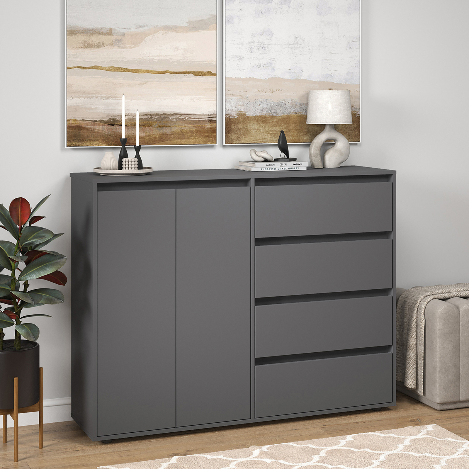 Изображение товара Комод Letta City New 4 ящика серый графит размеры 140x108x39.4 см ЛДСП