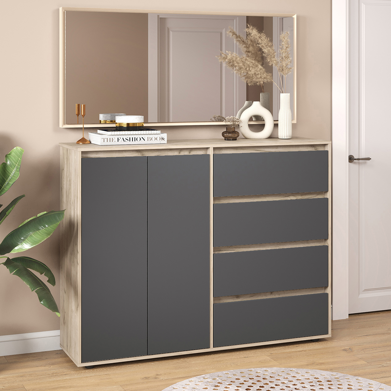 Изображение товара Комод Letta City New 4 ящика 140x108x39,40 см ЛДСП дуб крафт серый