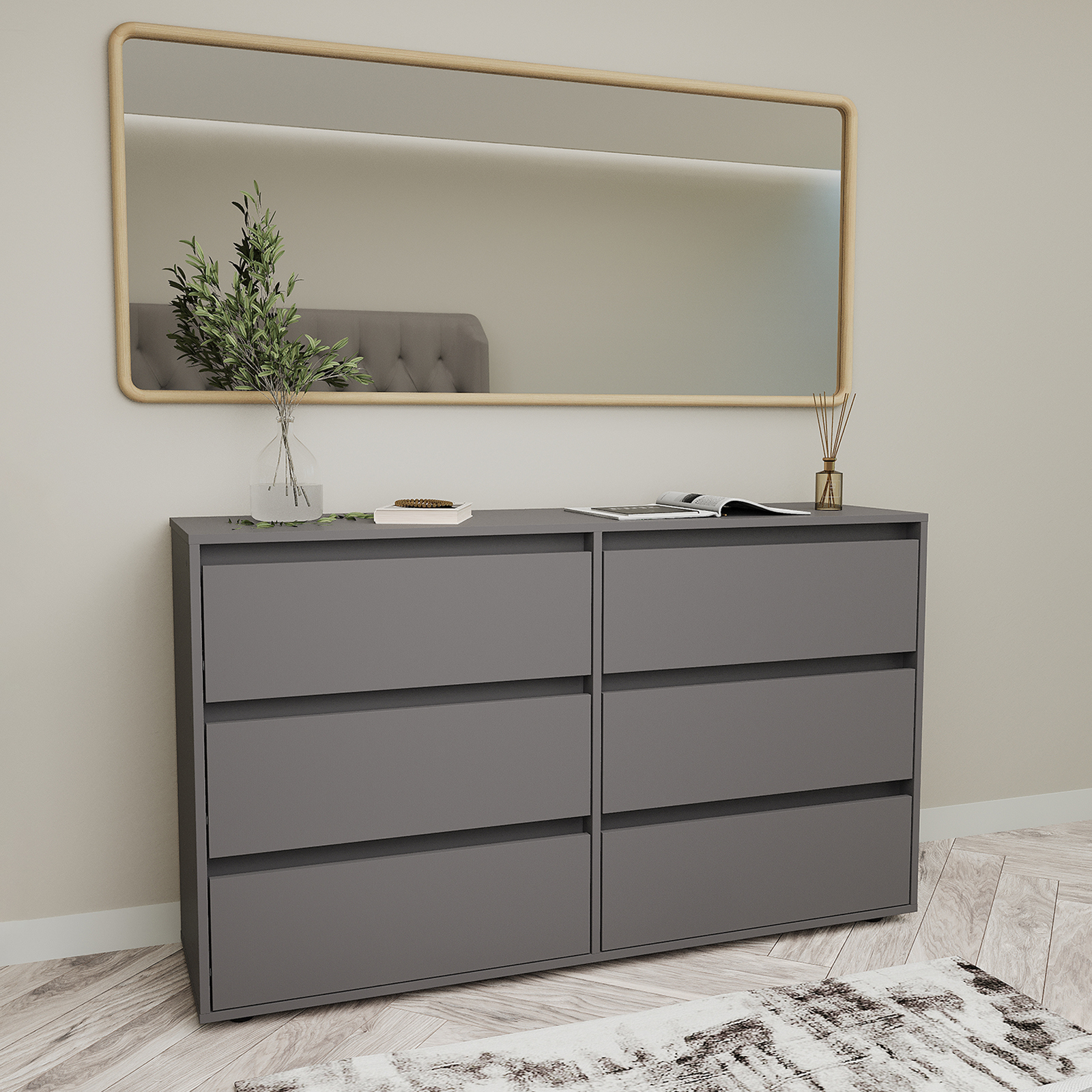 Изображение товара Комод Letta City New 6 ящиков 140x83x39.40 см ЛДСП цвет серый графит