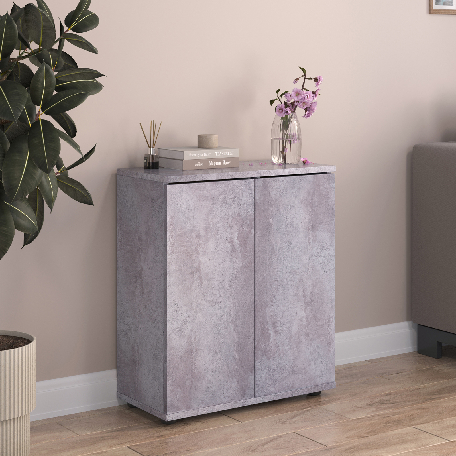 Изображение товара Комод Letta Ультра Push 1 ящик 60x70 см цвет цемент светлый вельвет