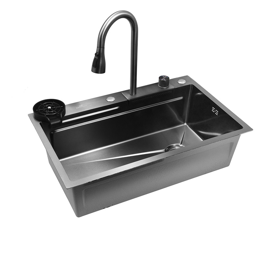 Изображение товара Многофункциональная кухонная мойка WISENT с водопадом и душем 75x45 графит WG37545B-S