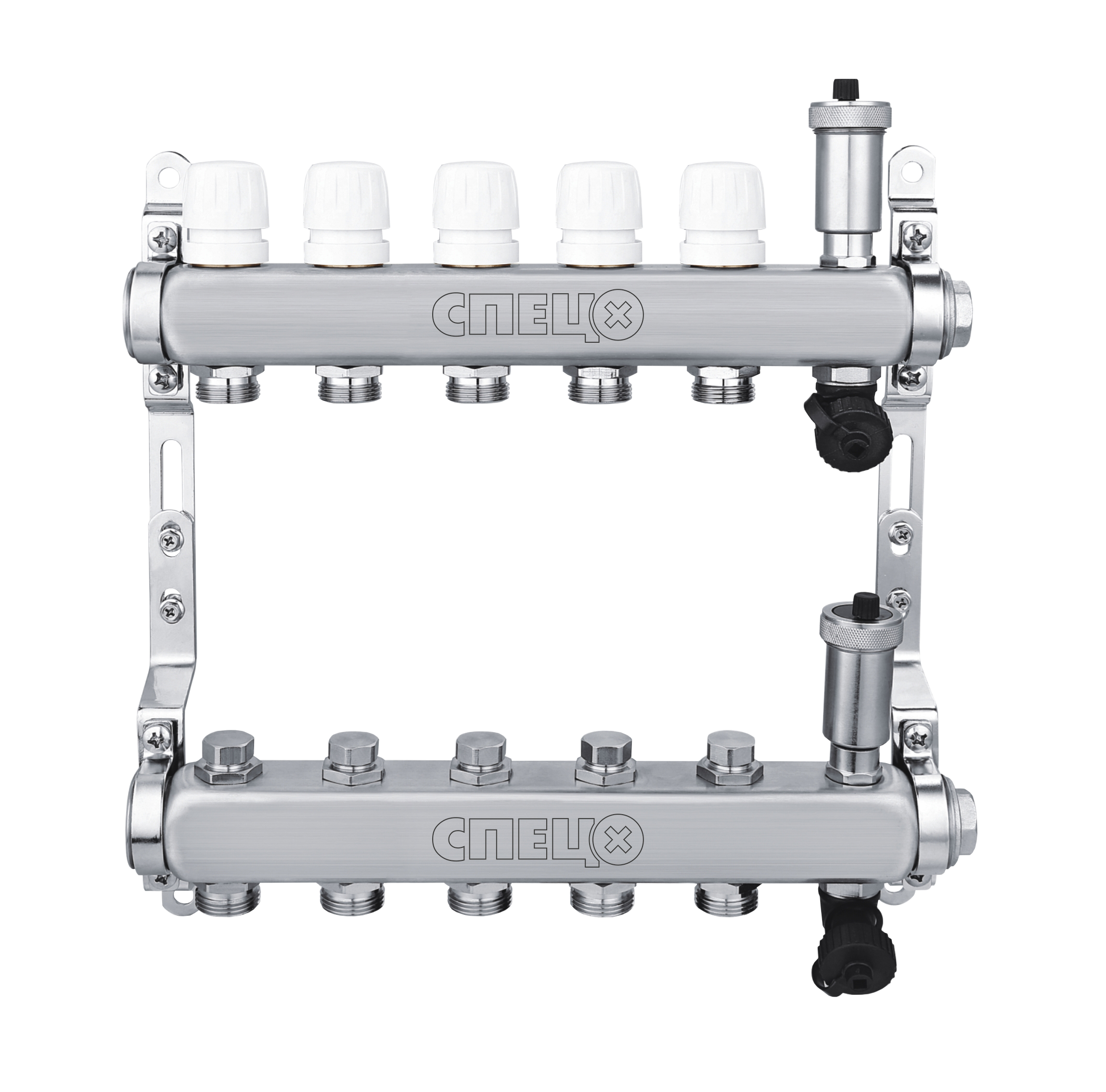 Изображение товара Коллекторная группа для радиаторов и теплого пола Спец 1х3/4 евроконус 5 выходов нержавеющая сталь