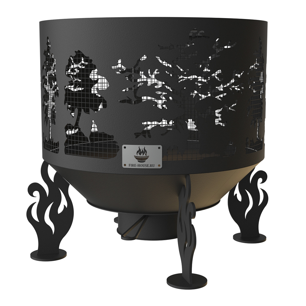Изображение товара Костровая чаша Fire-House Деревья d600 с зольником и защитной сварной сеткой сталь 60x57x60 см