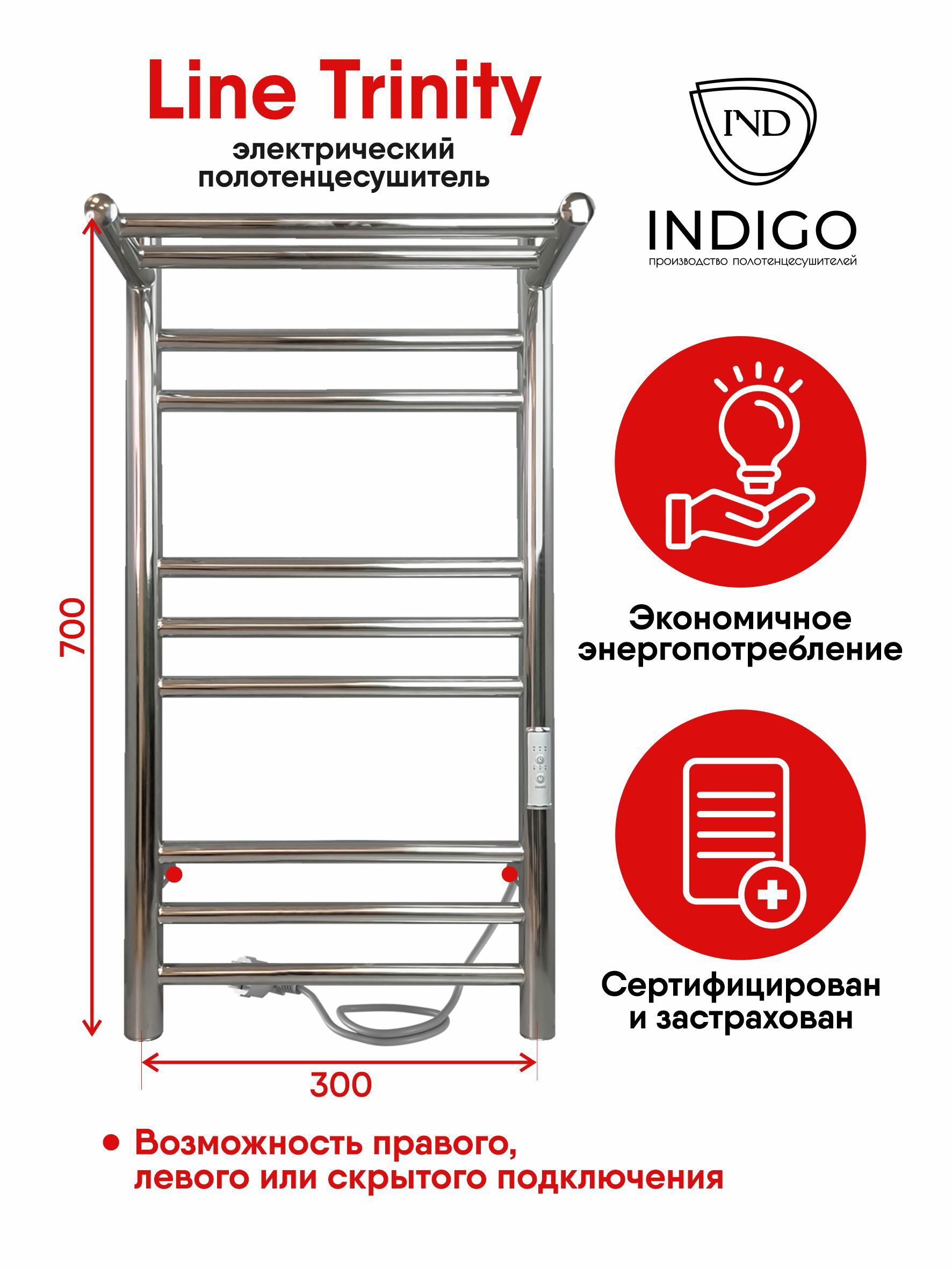 Изображение товара Электрический полотенцесушитель Indigo Trinity 300x700 мм 90 Вт с таймером и полкой