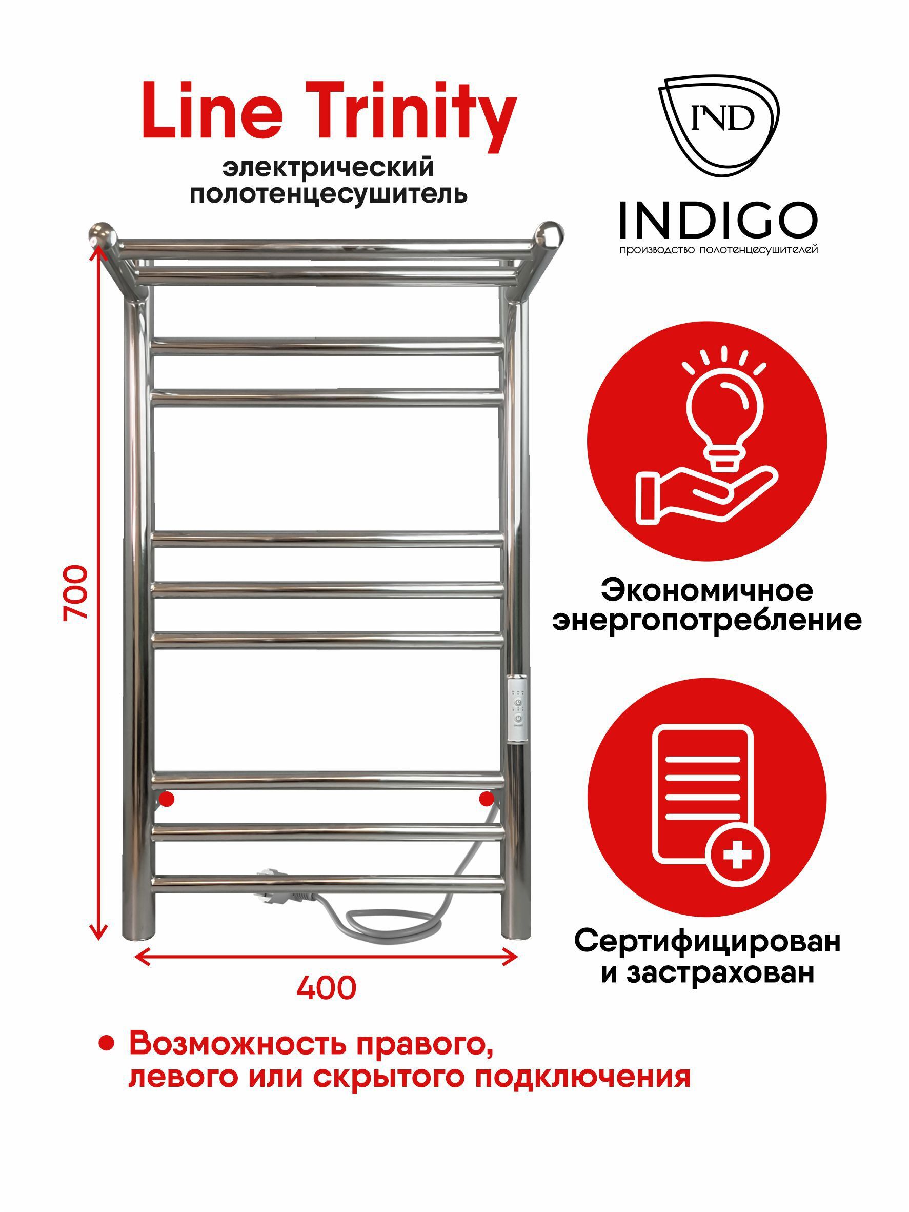 Изображение товара Электрический полотенцесушитель INDIGO Trinity 400x700 с терморегулятором
