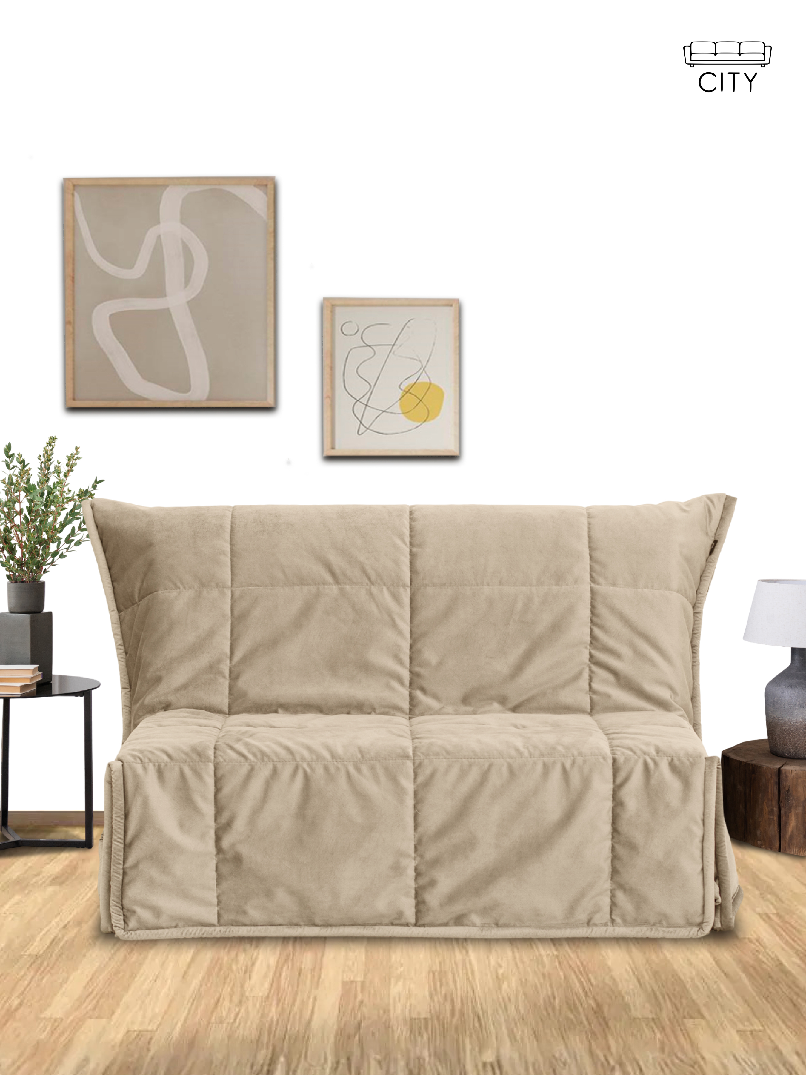 Изображение товара Раскладной диван Cityhd прямой 120x95x95 см велюр цвет бежевый