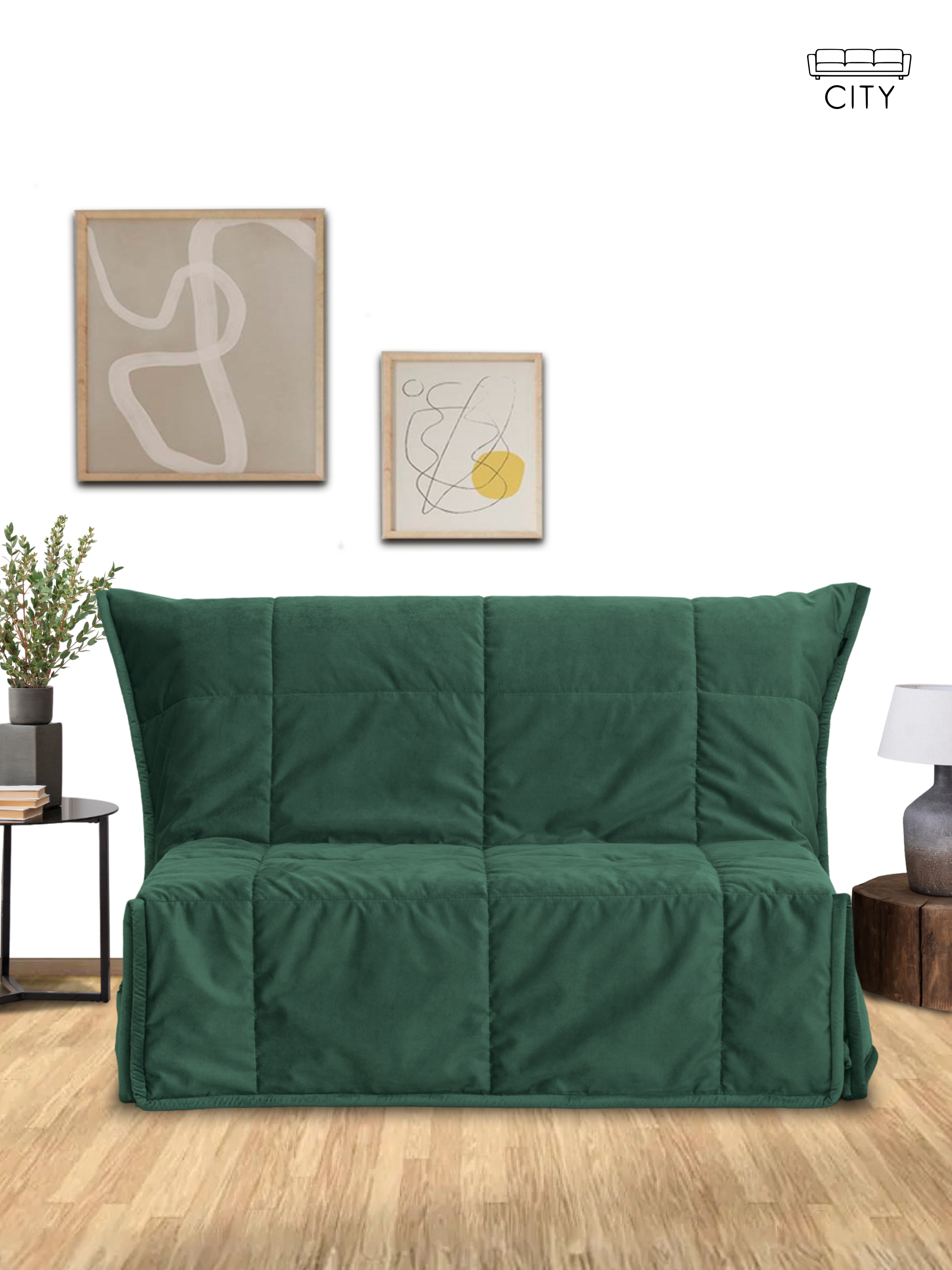 Изображение товара Раскладной диван Cityhd прямой 120x95x95 см велюр зеленый компактный мебель для гостиной и спальни