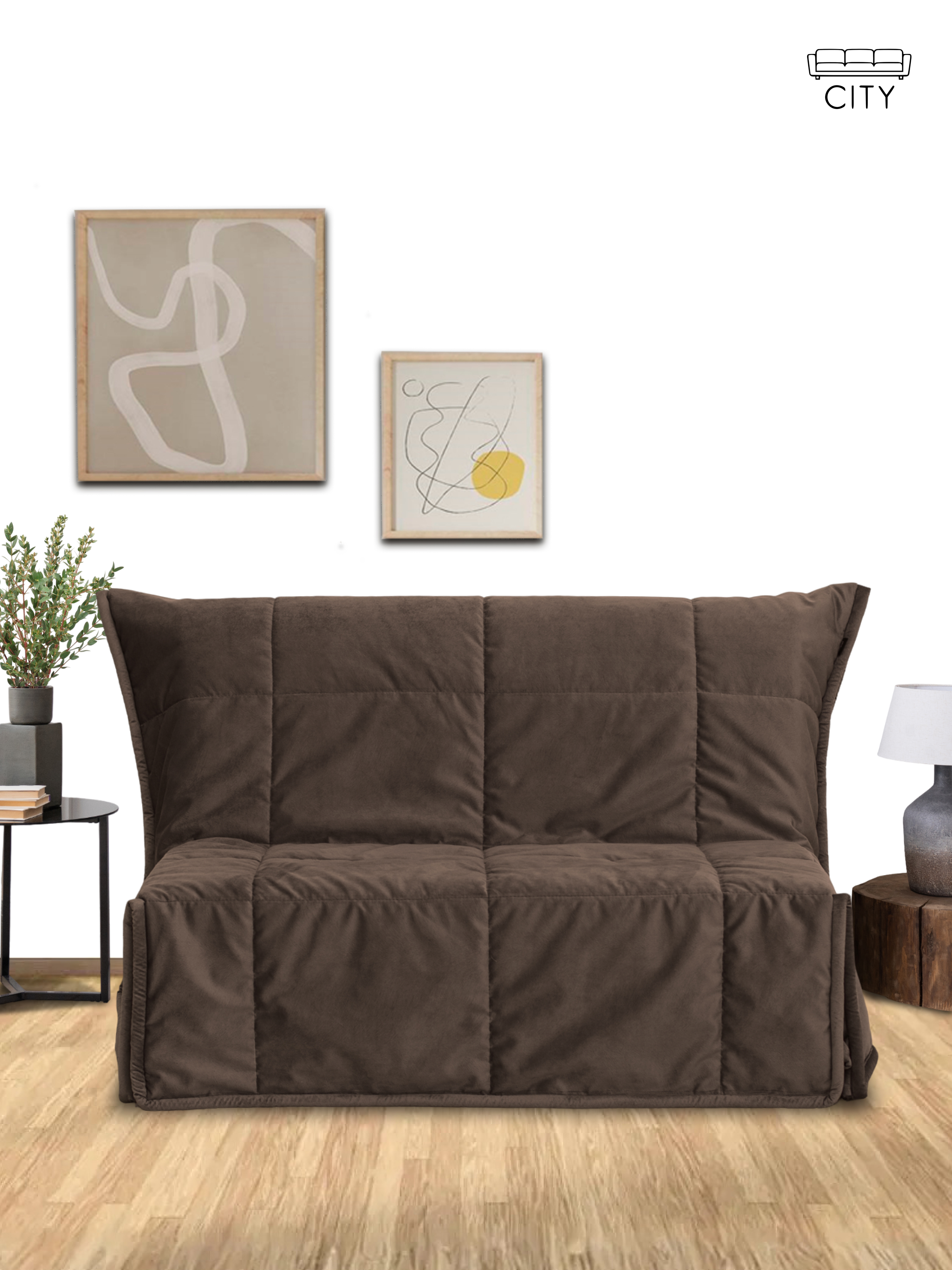 Изображение товара Раскладной диван Cityhd прямой 120x95x95 см велюр коричневый