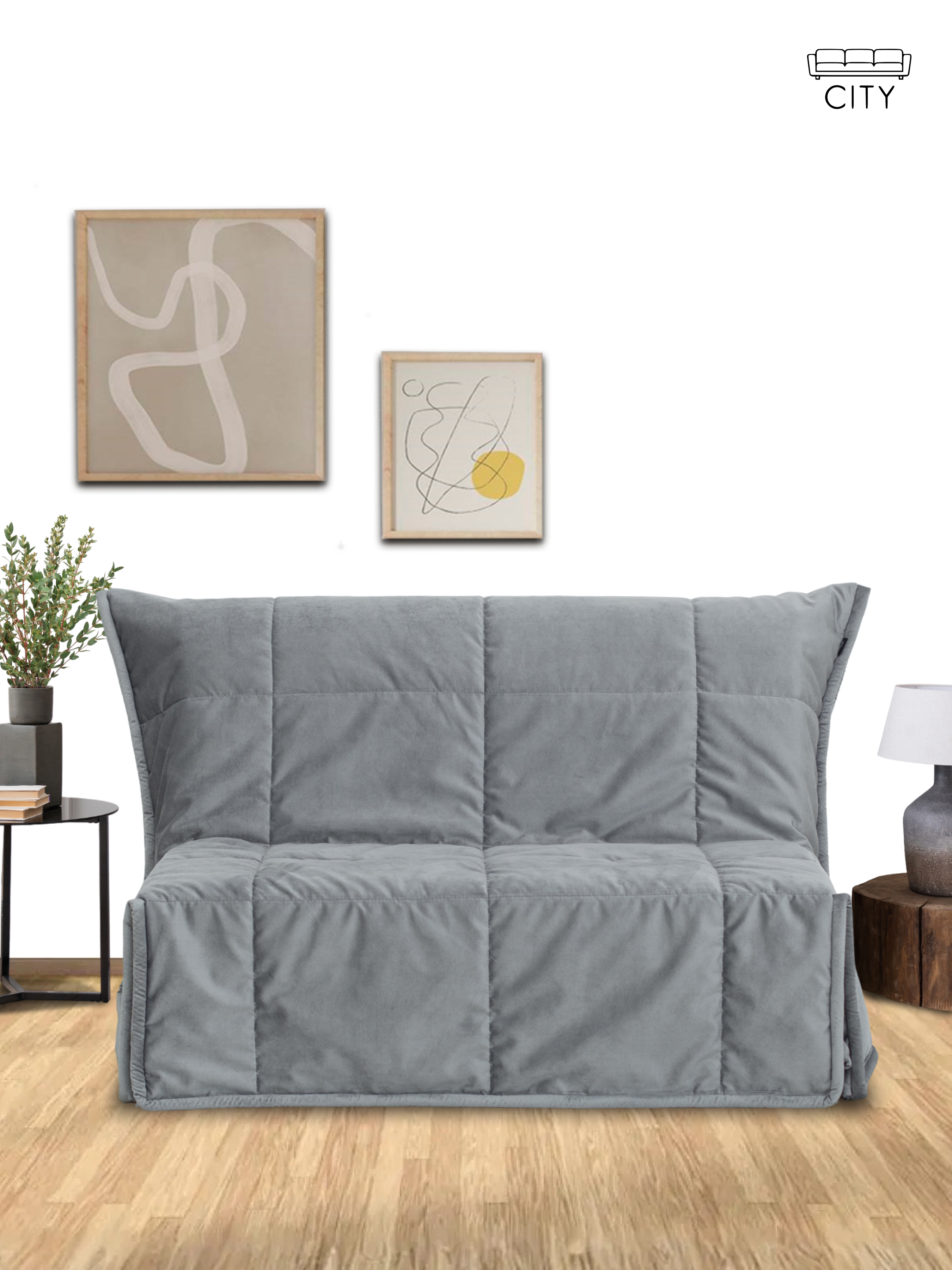 Изображение товара Раскладной диван Cityhd прямой велюр серый 120x95x95 см