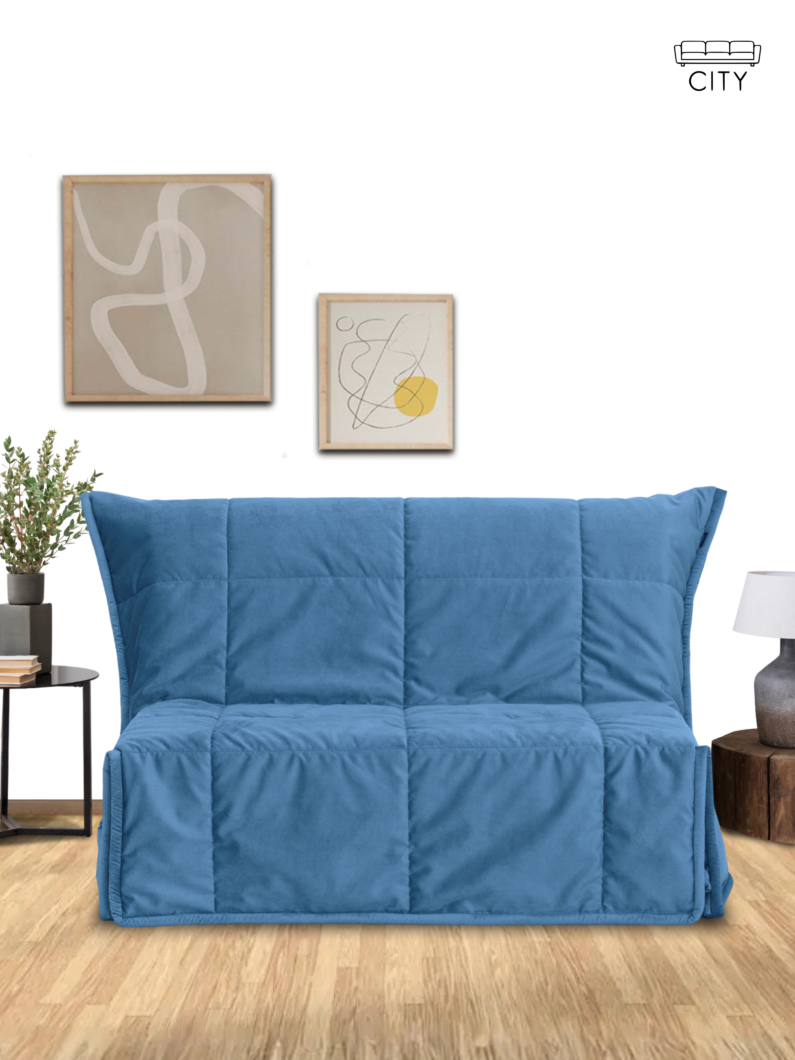 Изображение товара Раскладной диван Cityhd прямой 120x95x95 см велюр цвет синий