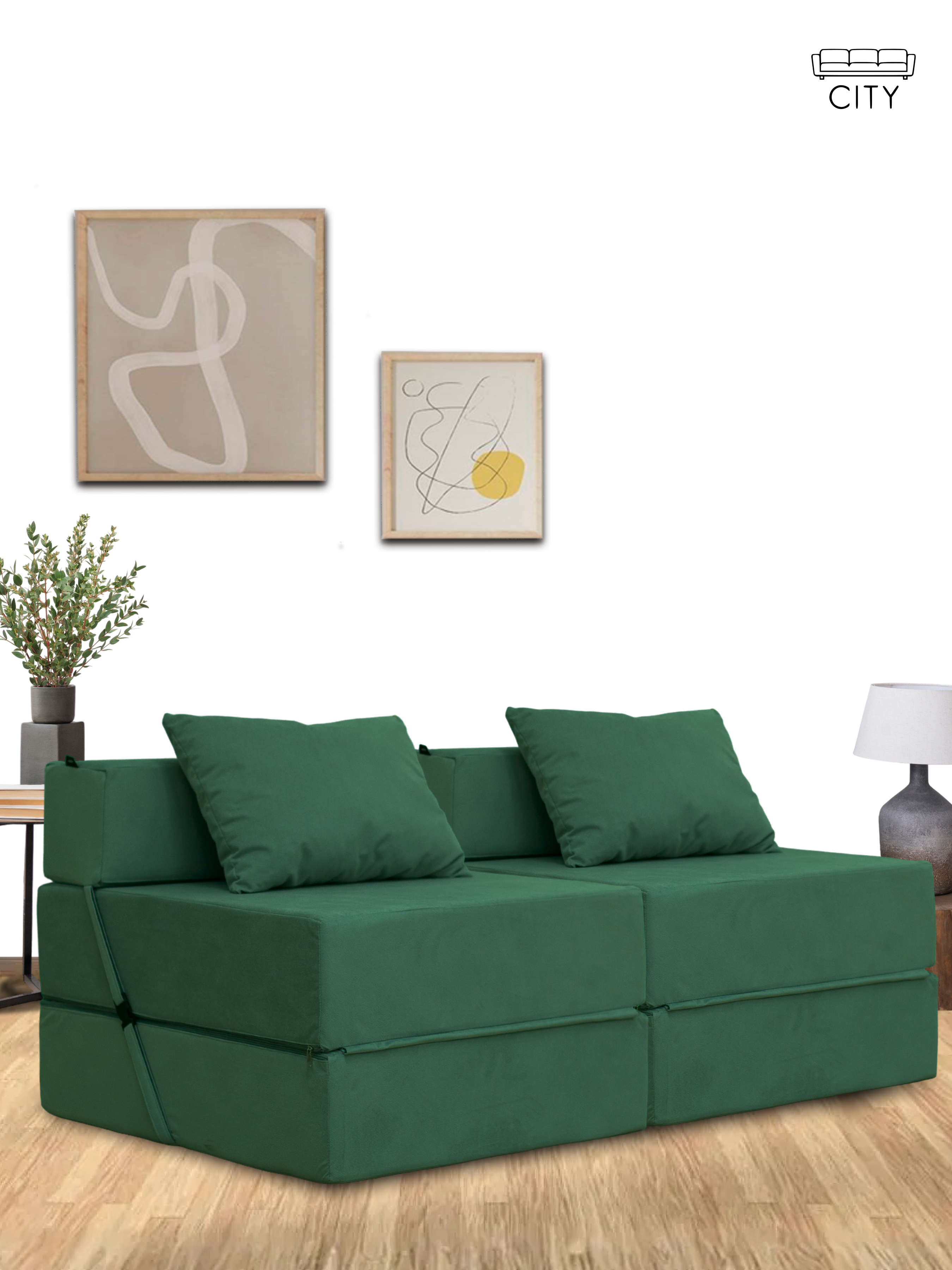 Изображение товара Раскладной диван Эссен 140x70 см велюр зеленый для небольшой комнаты