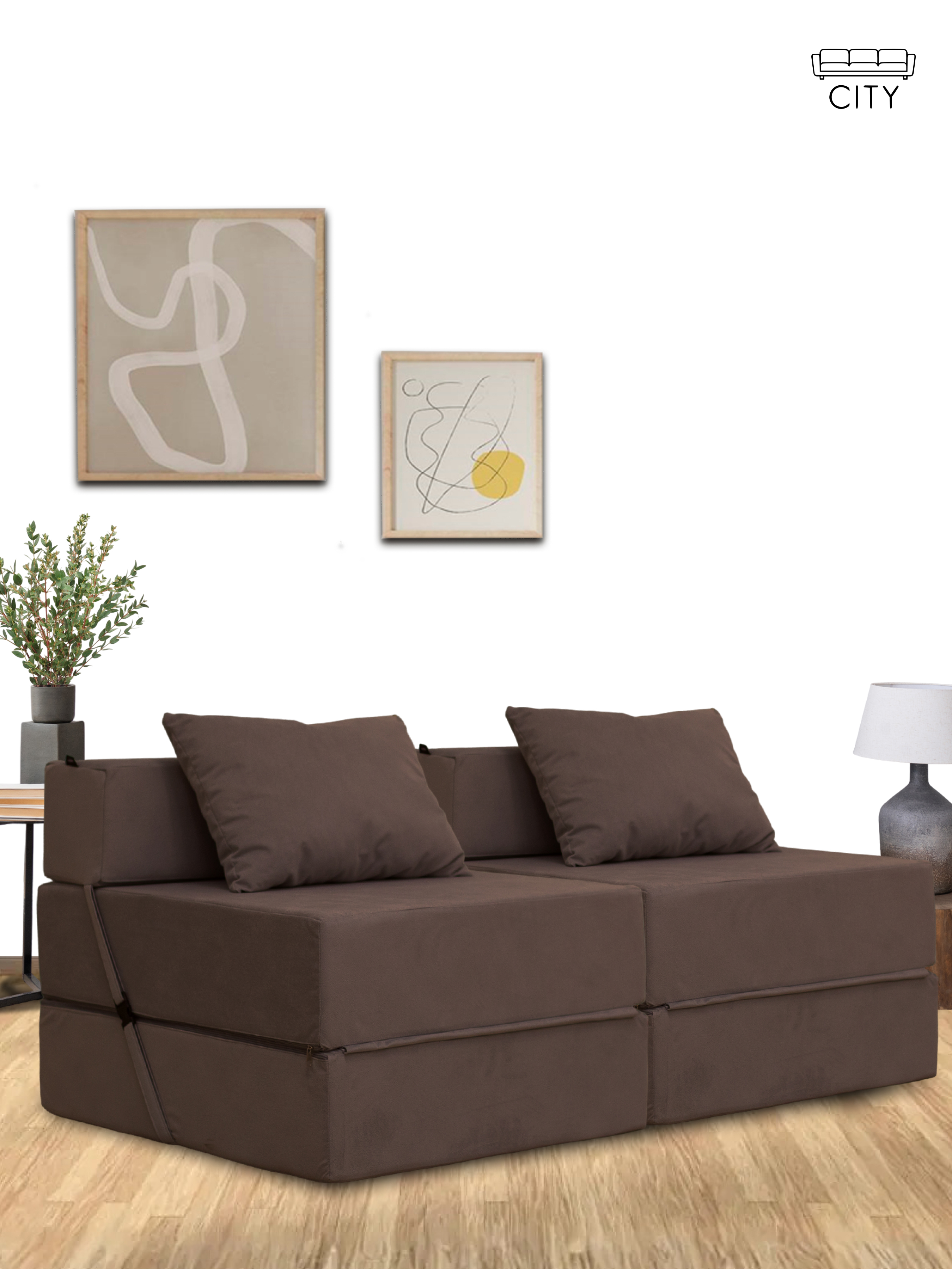 Изображение товара Раскладной диван CITYHD Эссен 140x70 см велюр коричневый компактный и практичный