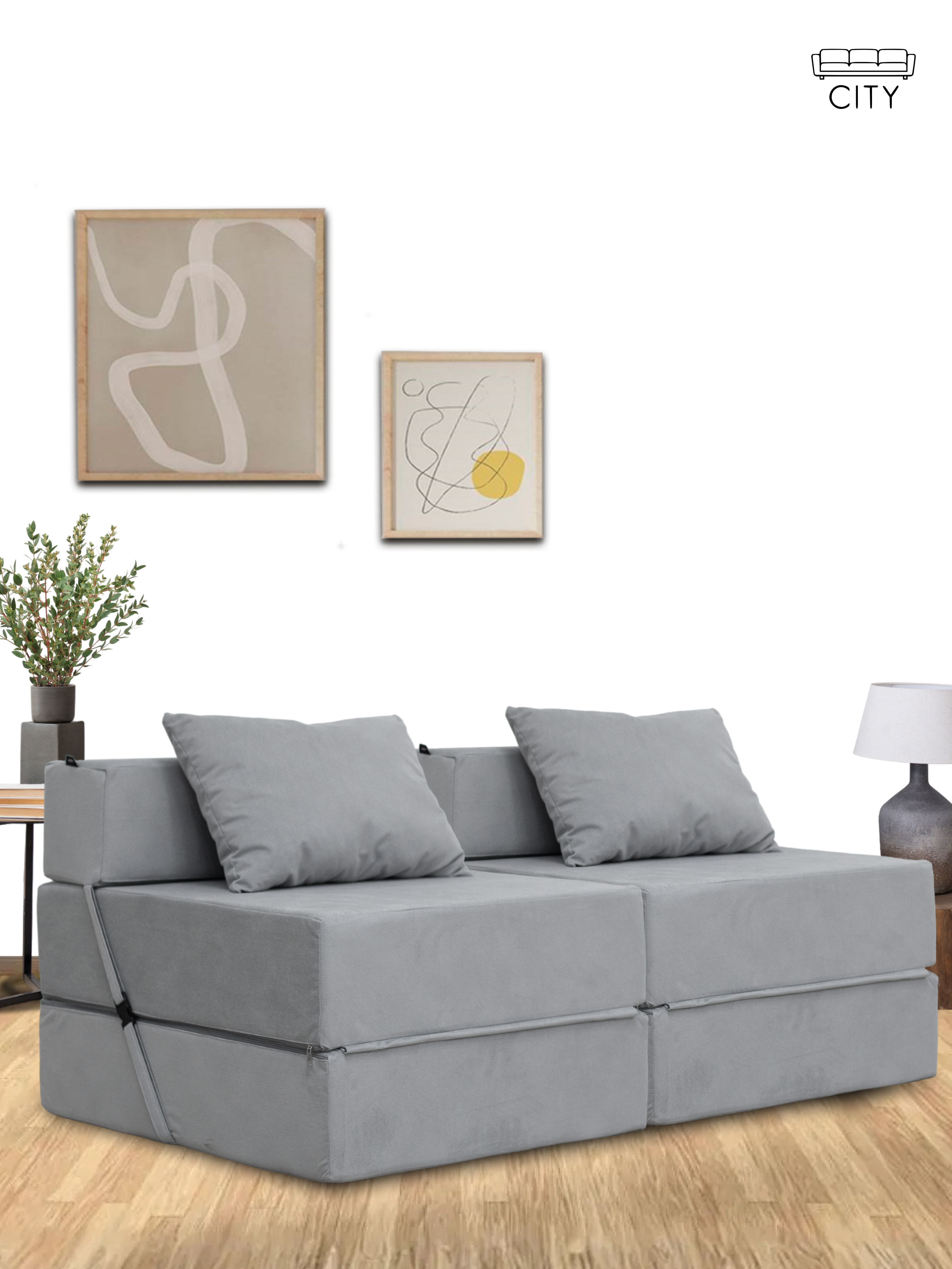 Изображение товара Раскладной диван Cityhd Двойной Эссен 140x60x70 см велюр цвет серый