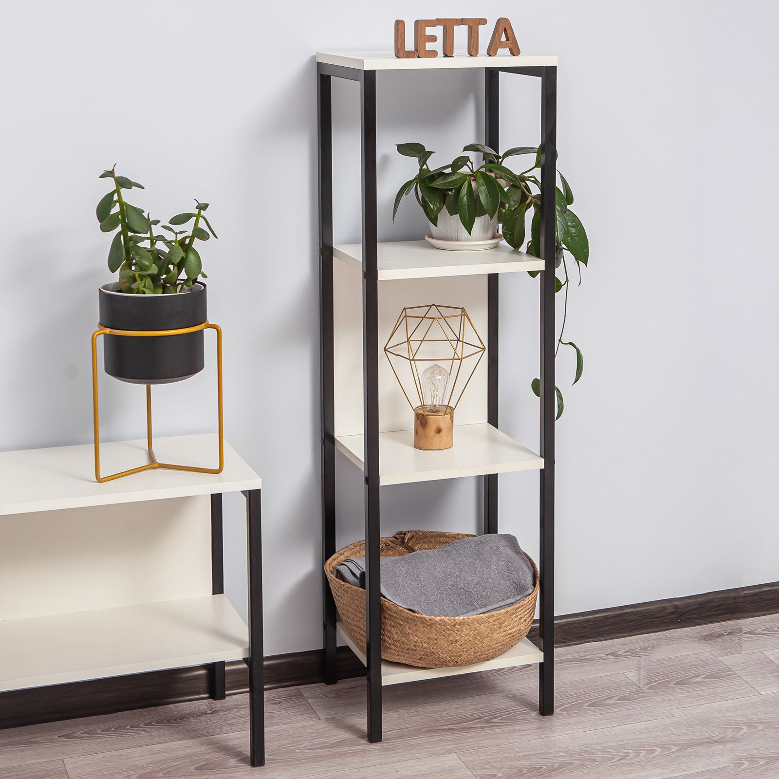 Изображение товара Стеллаж 3 секции Letta 28x112x33 см ЛДСП цвет белый/черный