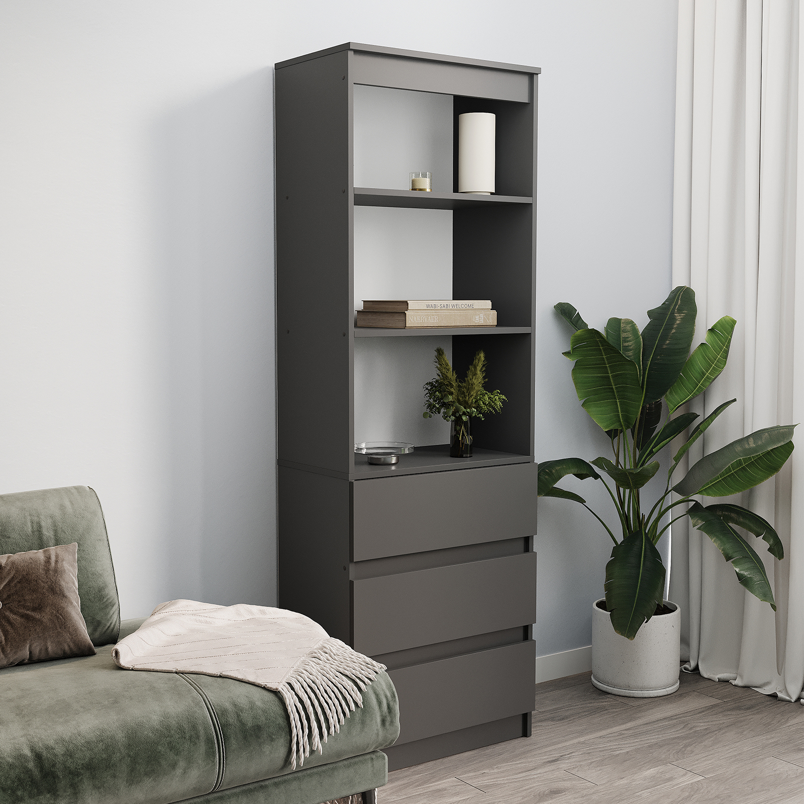 Изображение товара Стеллаж с секциями Letta с ящиками 60x180x34 см ЛДСП цвет графит