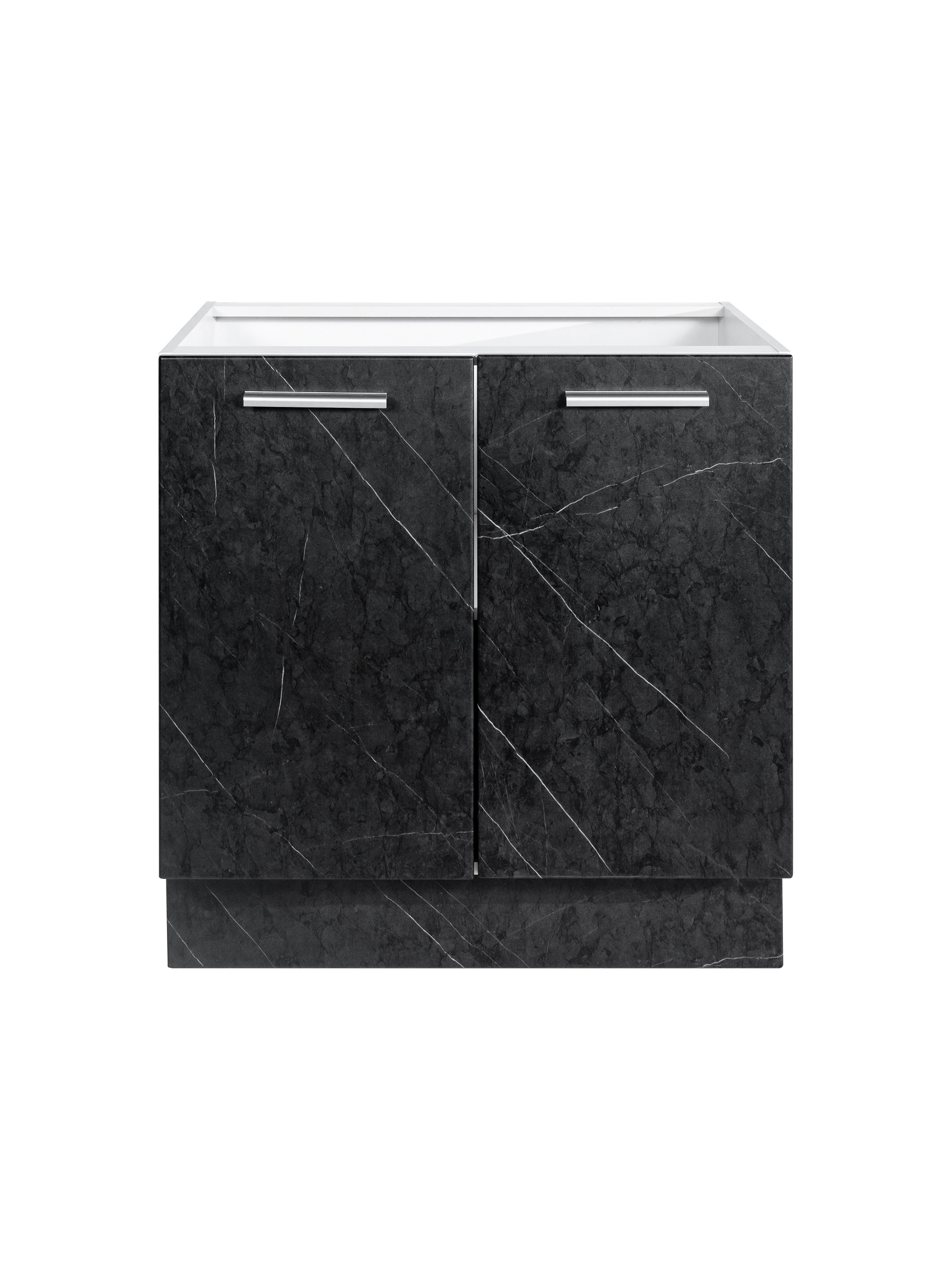 Изображение товара Напольный шкаф Марсель 80x82.6x57.6 см с двумя дверями черный мрамор и белый каркас