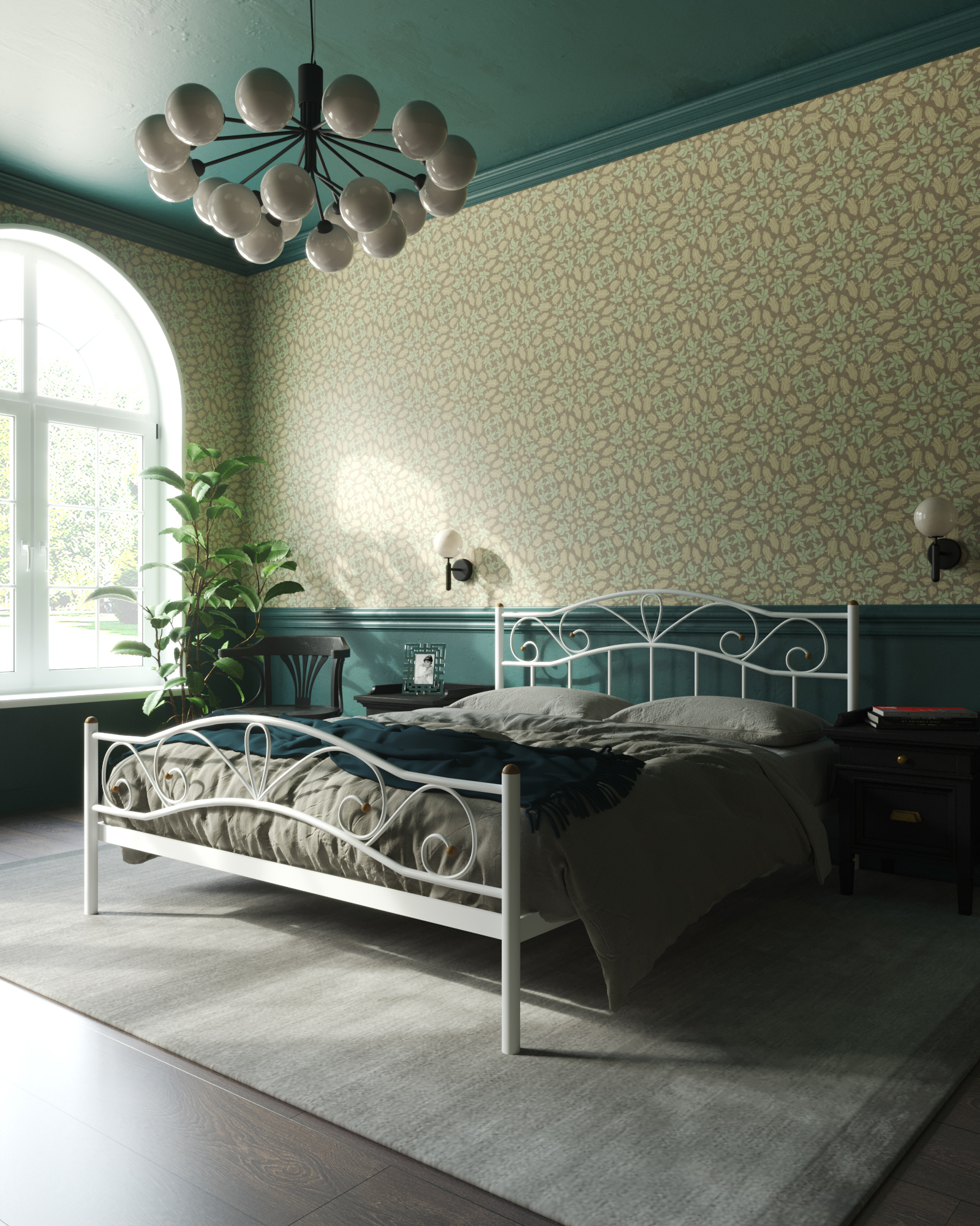 Изображение товара Кровать с изножьем Глэдис 140x200 см металлическая современная белая