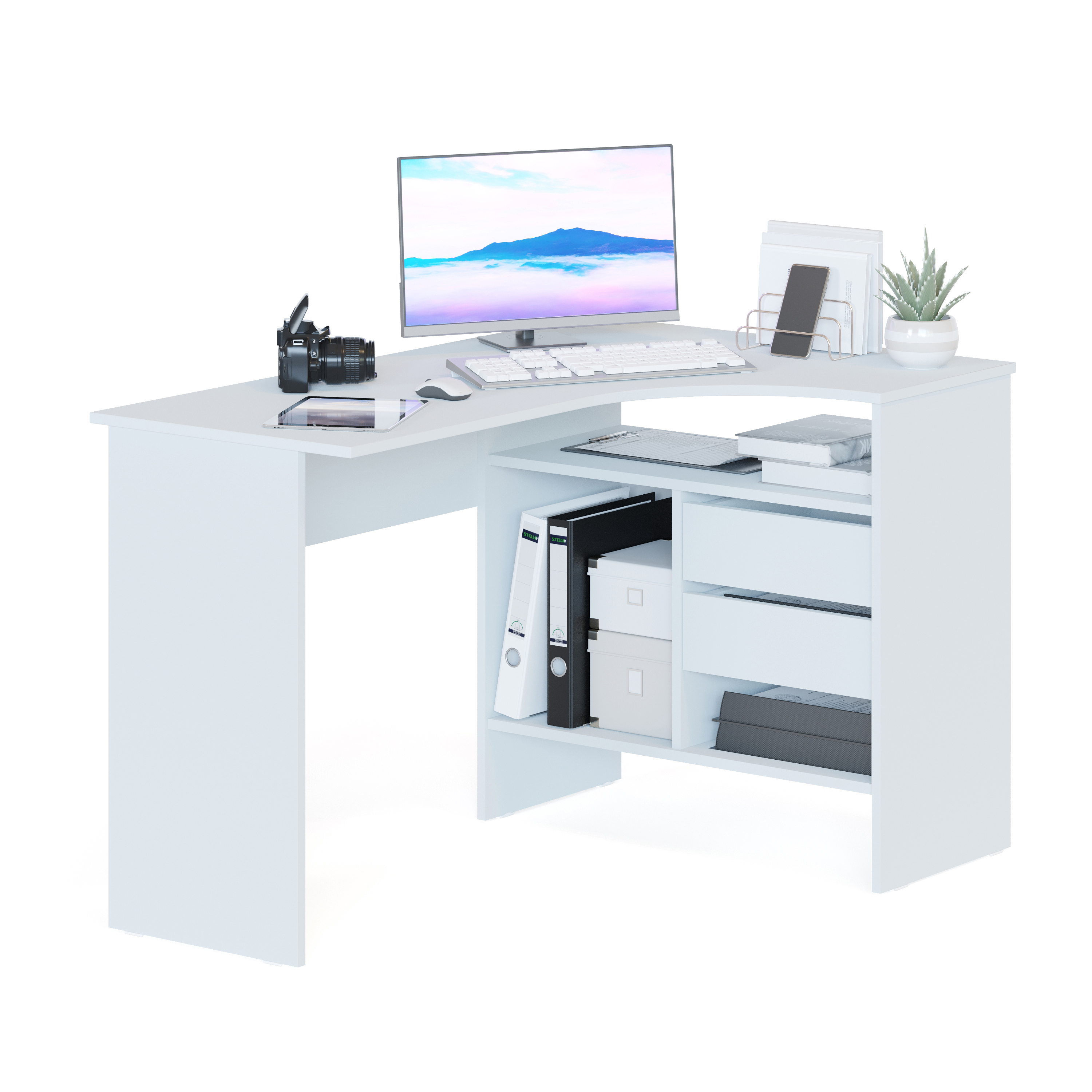 Изображение товара Угловой письменный стол СПм-505П 120x74x81 см ЛДСП белый с выдвижными ящиками