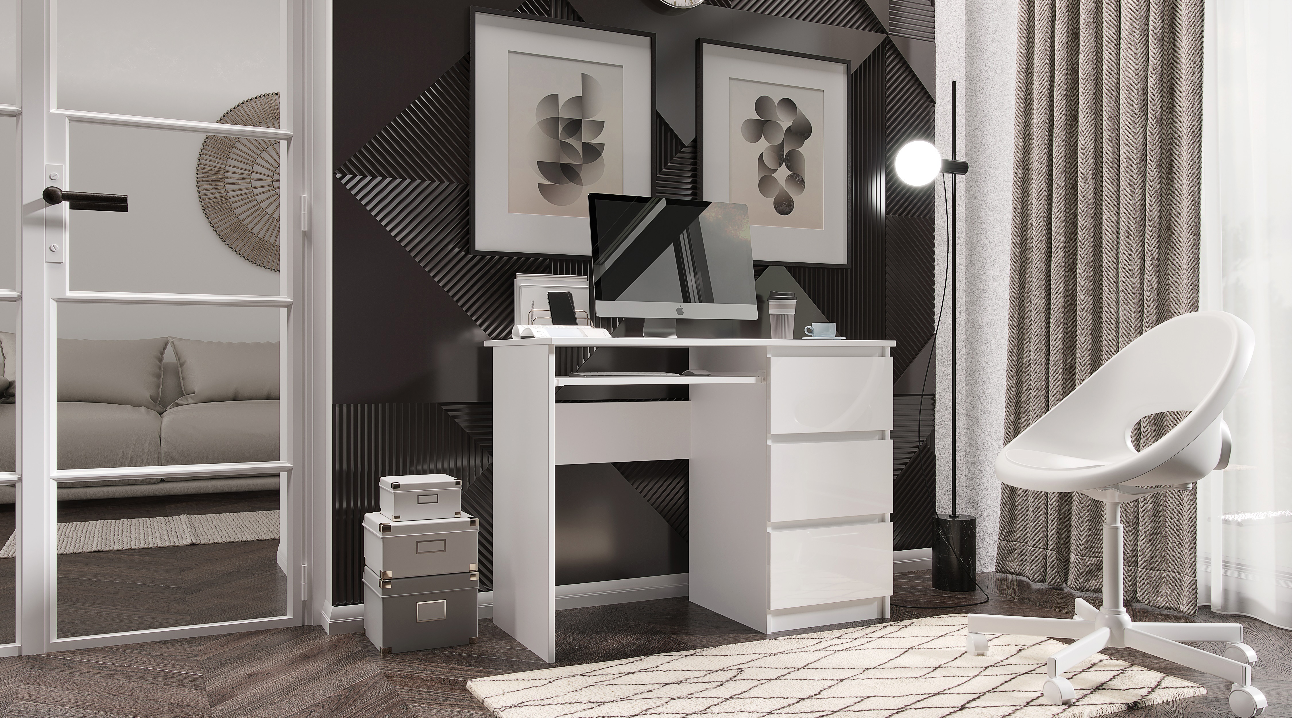 Изображение товара Стол письменный Миф Челси 100x77x52 см ЛДСП белый глянец