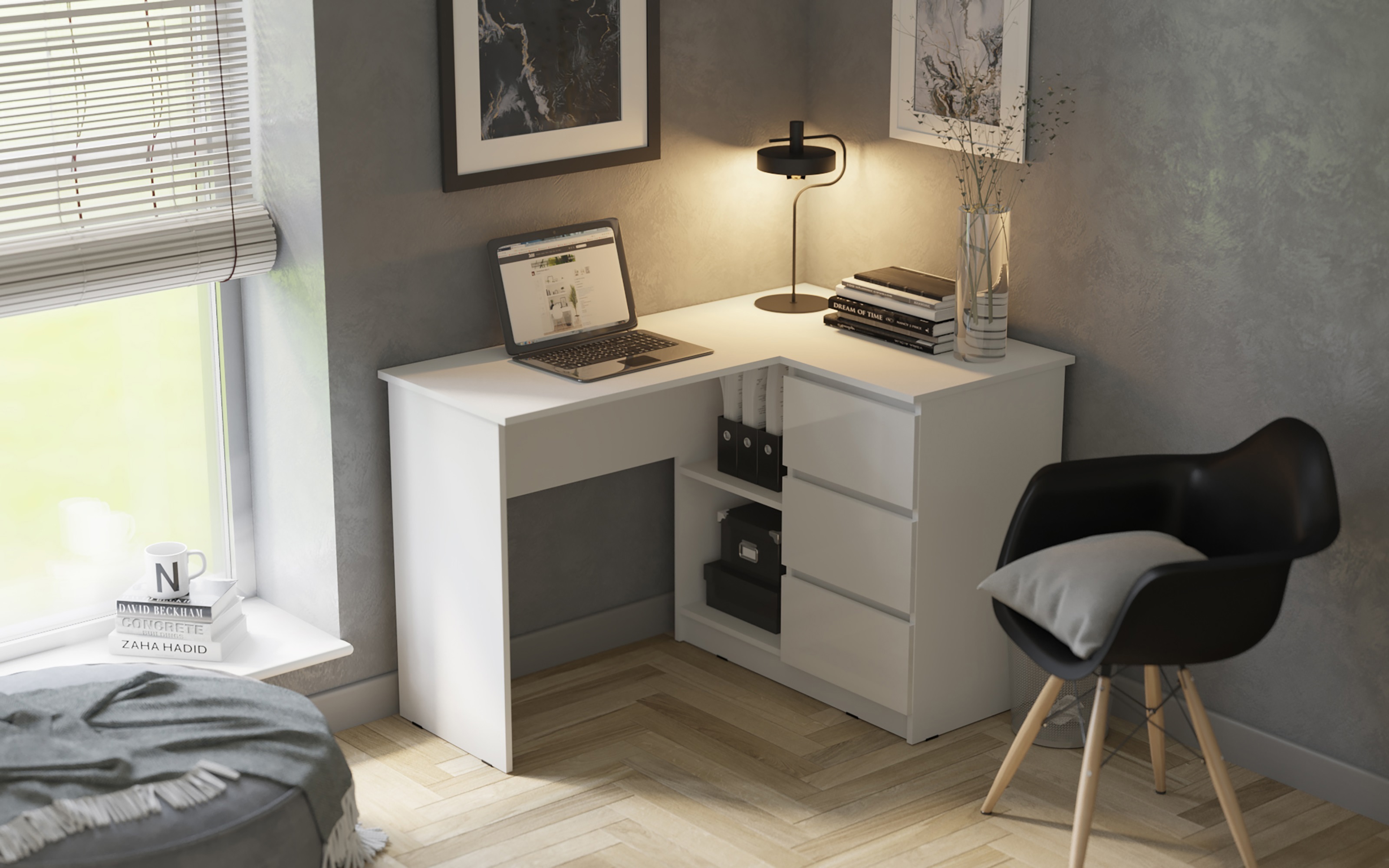 Изображение товара Угловой письменный стол Миф Челси 130x77x90 см белый глянец ЛДСП