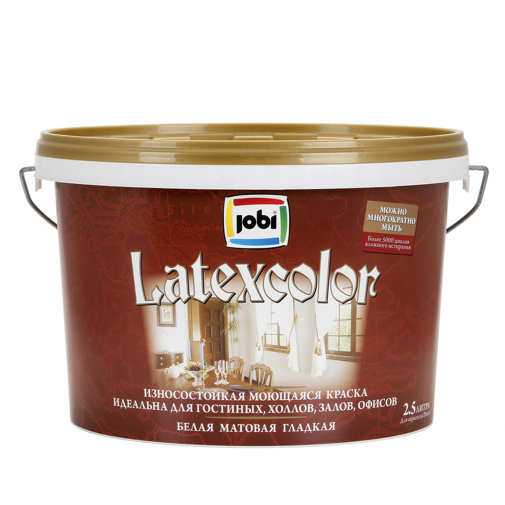 Изображение товара Краска интерьерная Jobi Latexcolor износостойкая матовая цвет белый 2.5 л Изображение товара Краска интерьерная Jobi Latexcolor износостойкая матовая цвет белый 2.5 л
