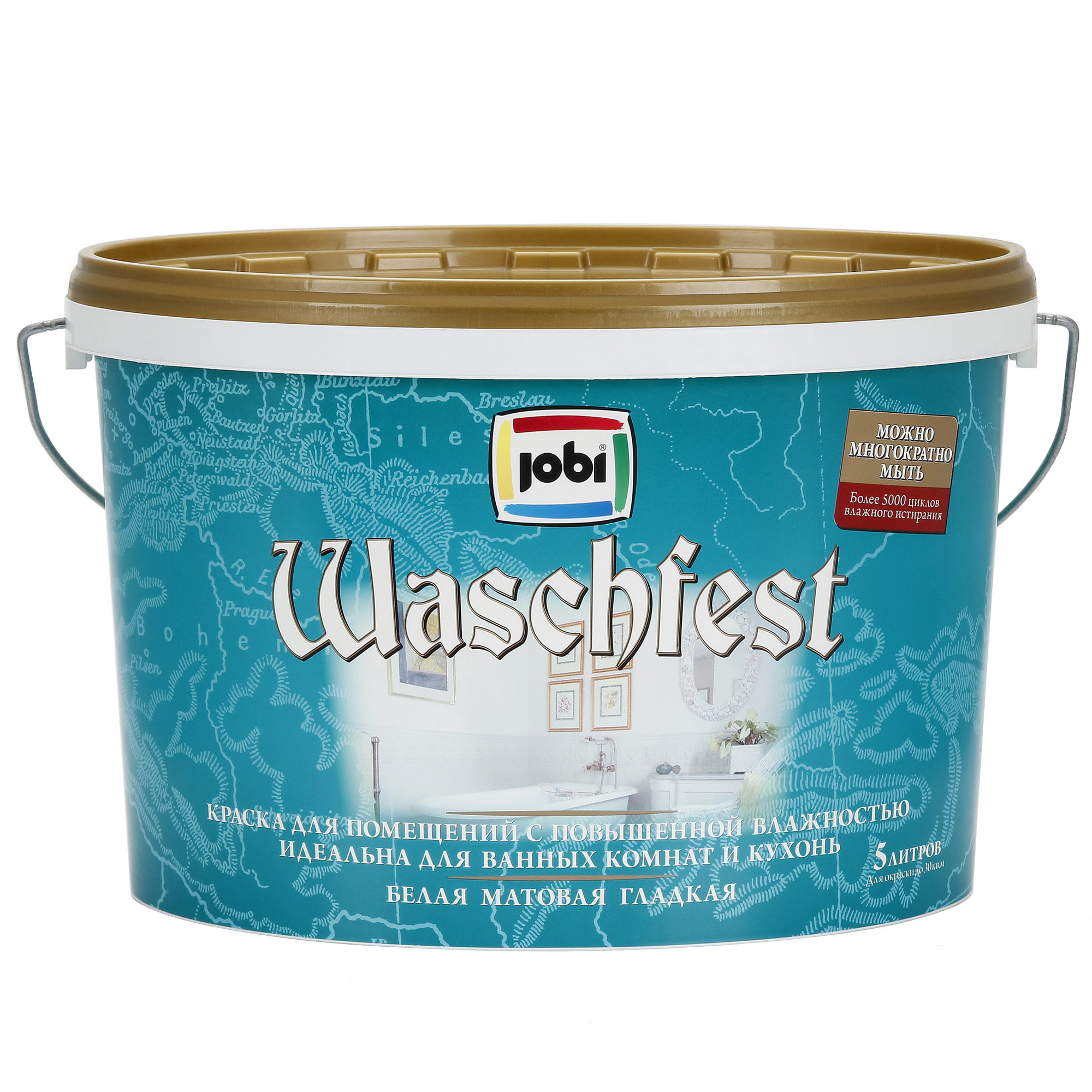Изображение товара Краска для кухонь и ванных комнат Jobi Waschfest матовая цвет белый 5 л