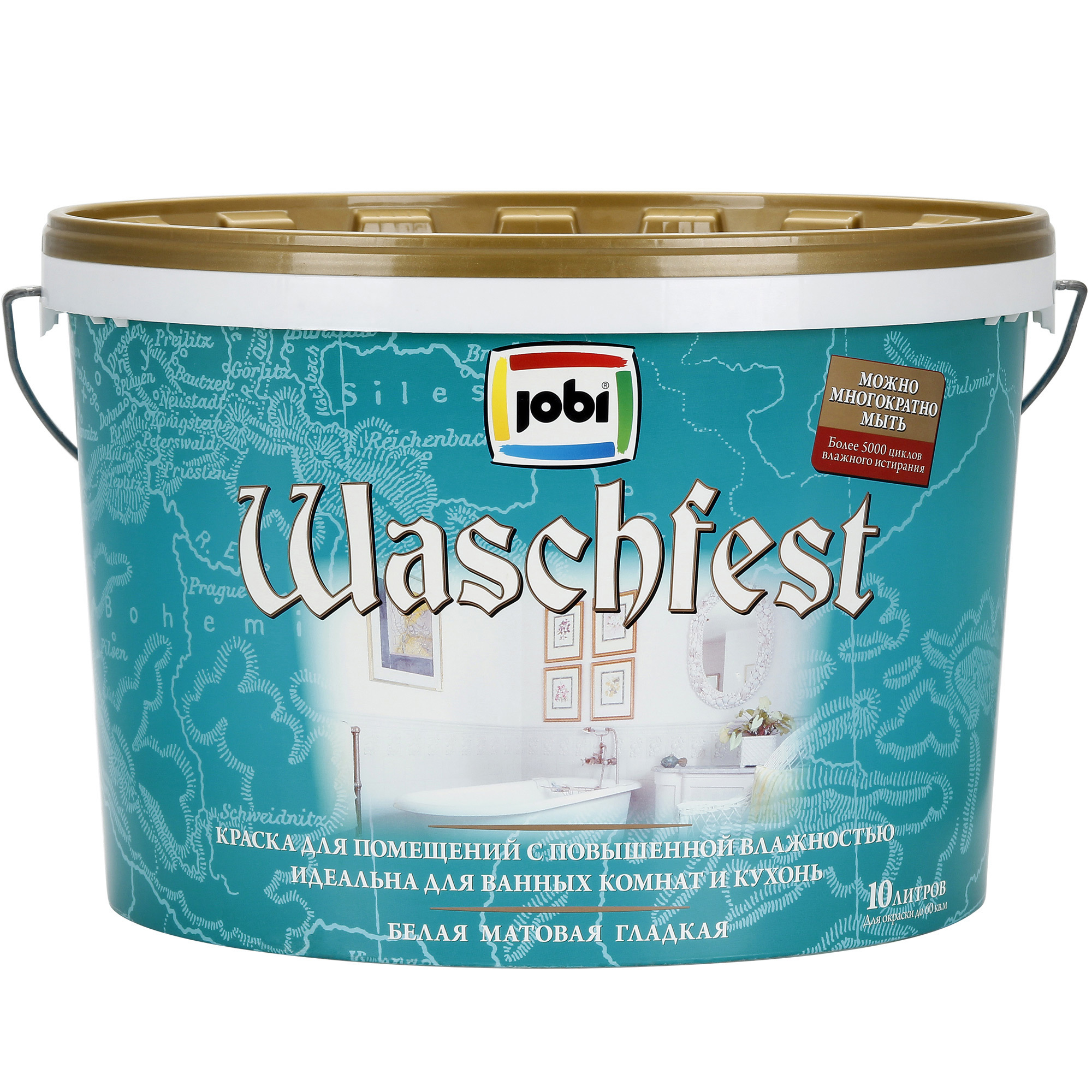 Изображение товара Краска для кухонь и ванных комнат Jobi Waschfest матовая цвет белый 10 л Изображение товара Краска для кухонь и ванных комнат Jobi Waschfest матовая цвет белый 10 л