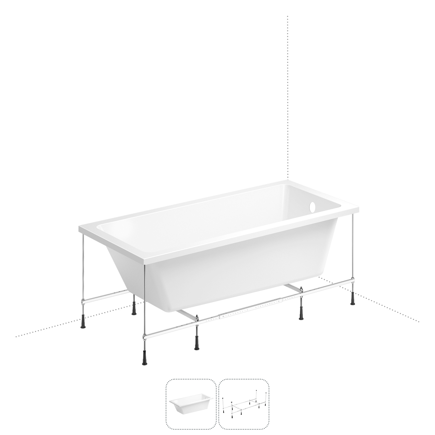 Изображение товара Прямоугольная акриловая ванна WELLSEE 150x80 см, белая, комплект