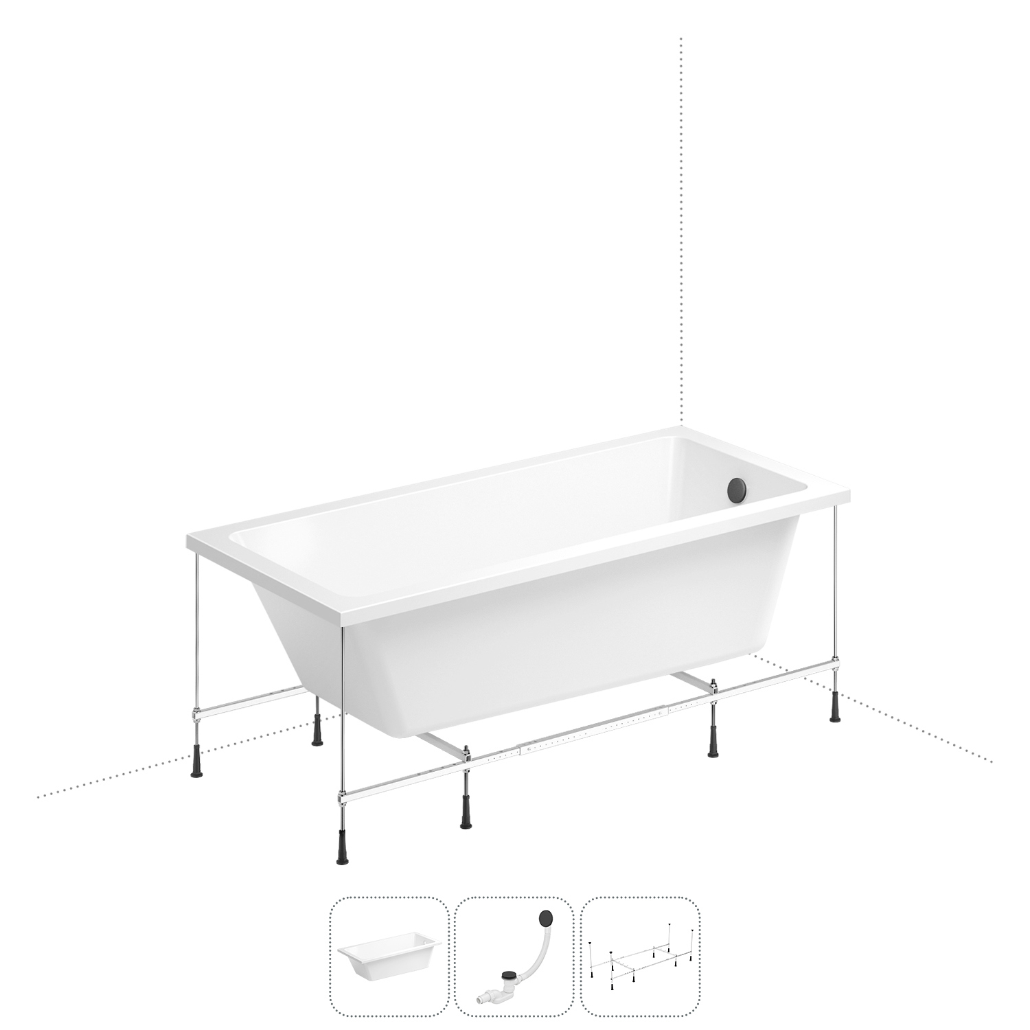 Изображение товара Прямоугольная встраиваемая ванна WELLSEE из акрила 165x80 см белая