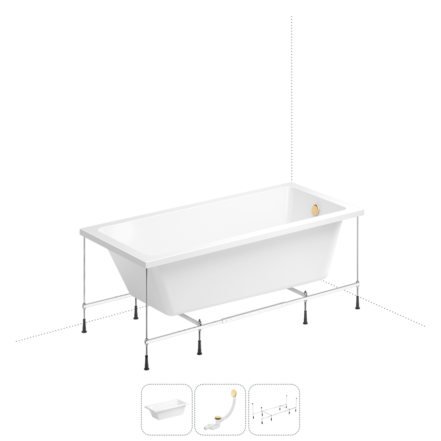 Изображение товара Прямоугольная ванна WELLSEE 150x80 см акрил с автоматическим сливом