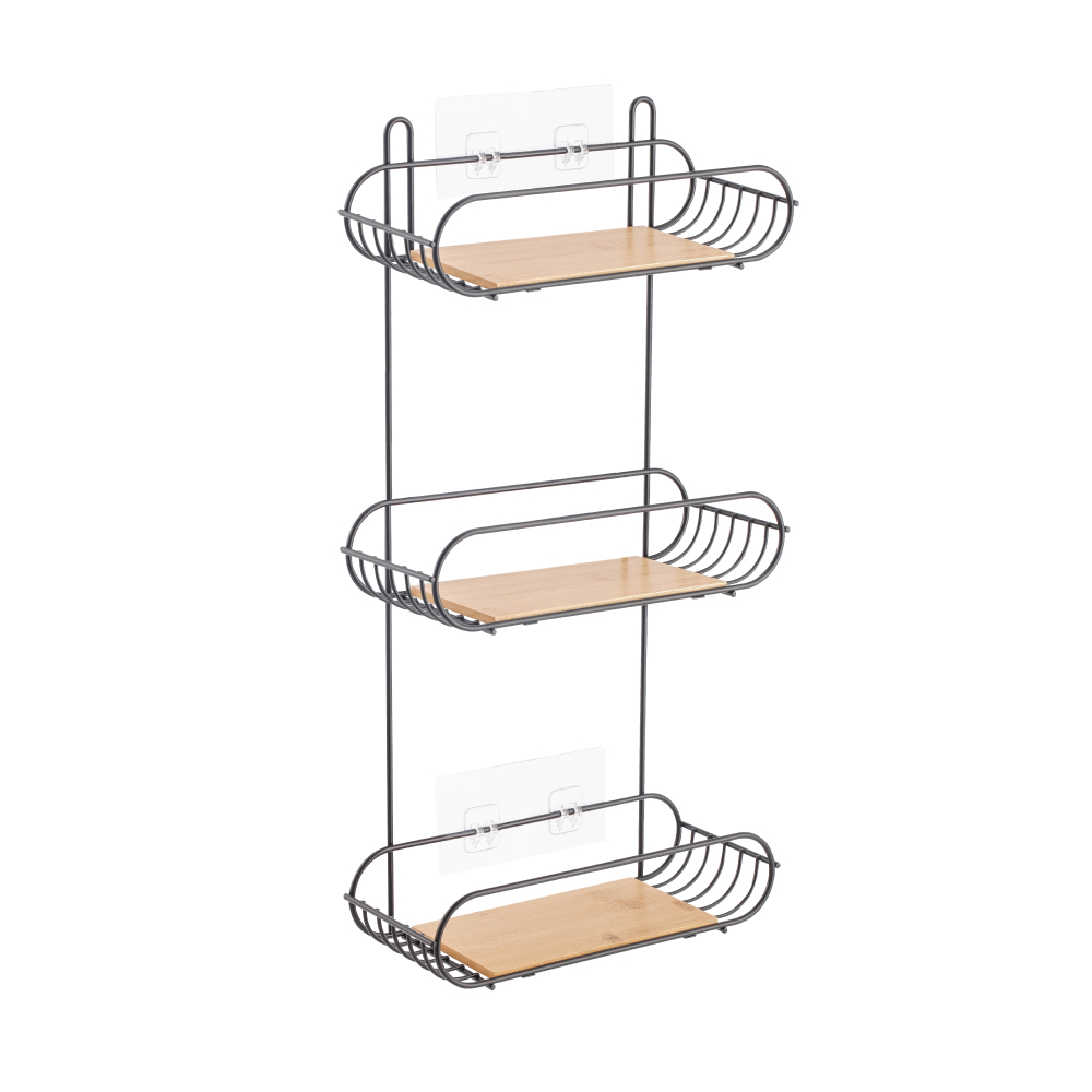 Изображение товара Полка для душа Lemer Neris 3 яруса черный с деревянным поддоном