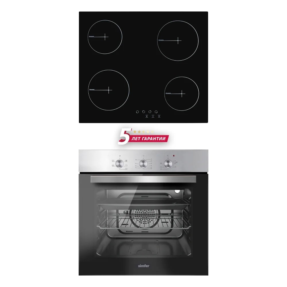 Изображение товара Комплект бытовой техники SIMFER S65M020 встраиваемая духовка и варочная панель из нержавеющей стали