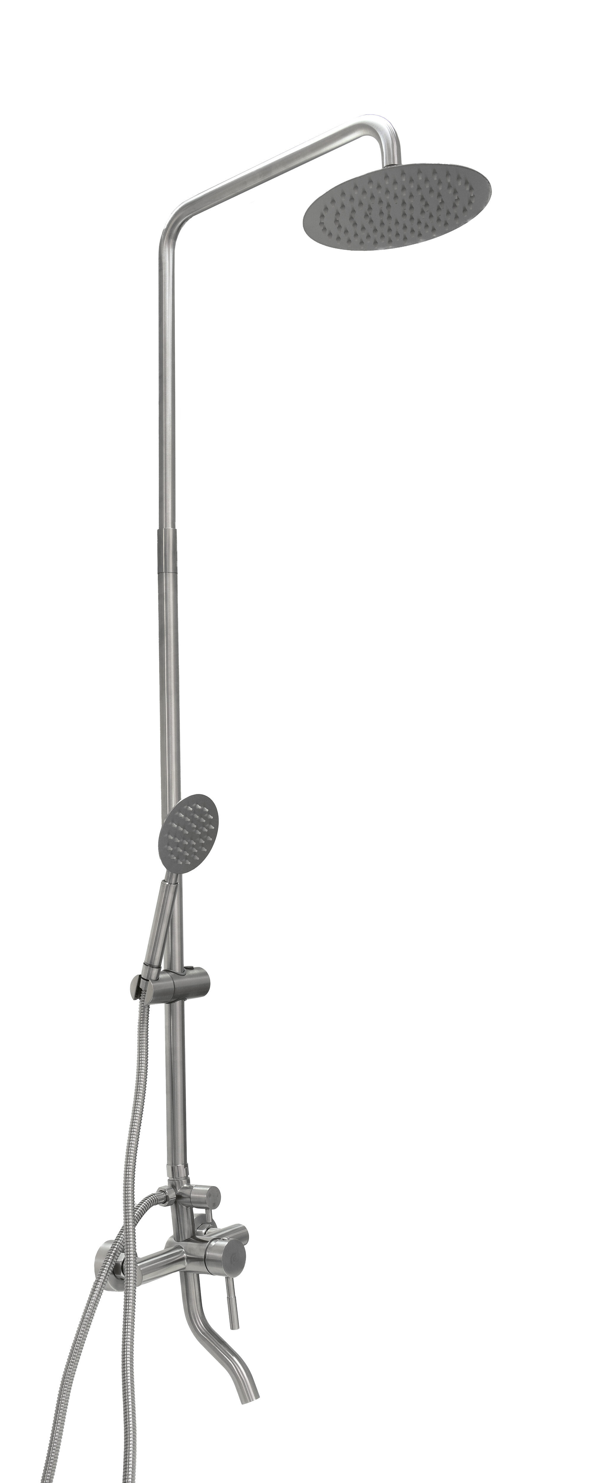 Изображение товара Душевая стойка Santrek aqua-998 inox шар d-35 нерж, с верхним душем и смесителем 317583 1 режимная цвет нержавейка