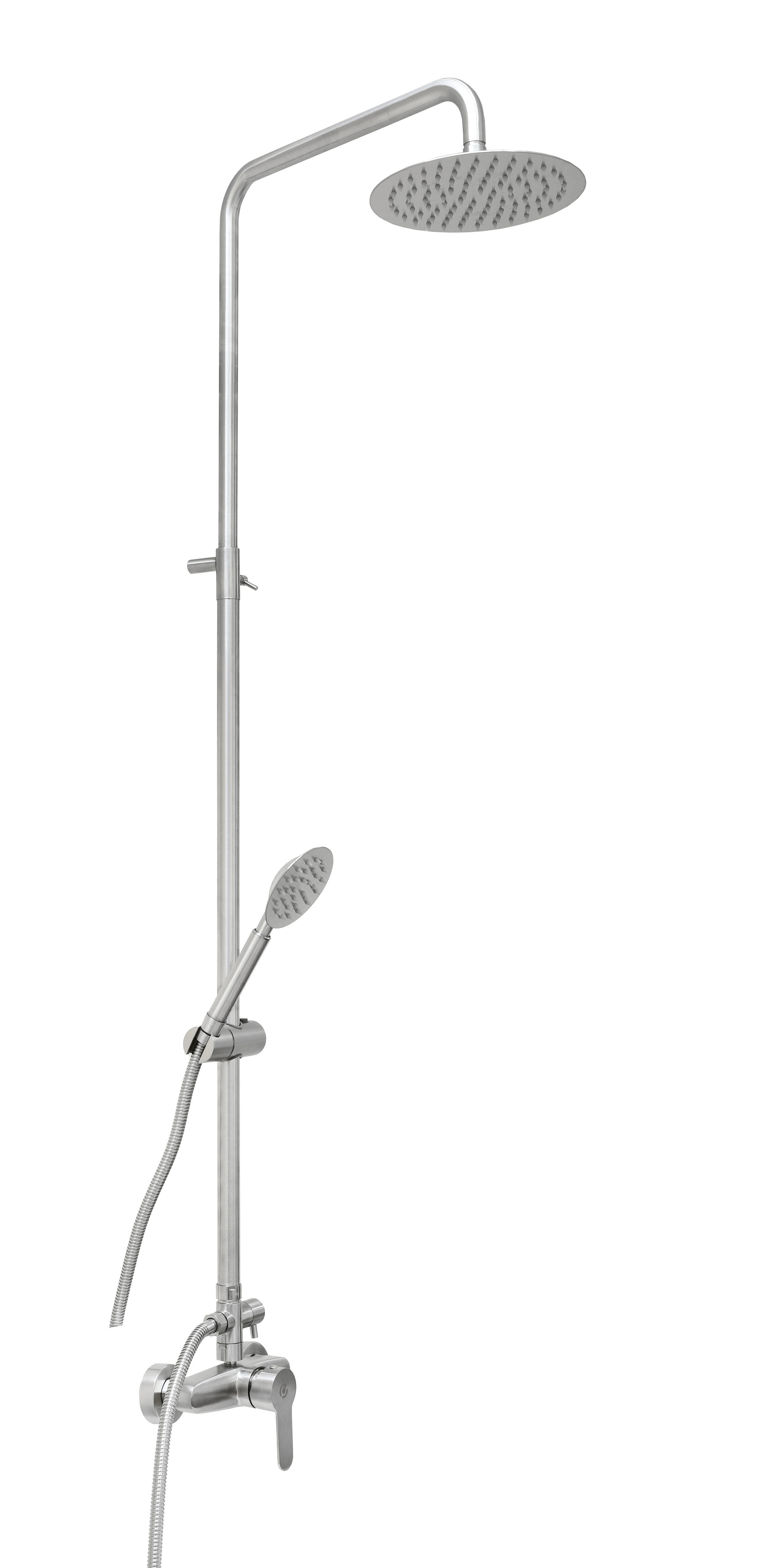 Изображение товара Душевая стойка Santrek aqua-997 inox шар d-35 нерж, с верхним душем и смесителем (без излива) 317582 1 режимная цвет нержавейка