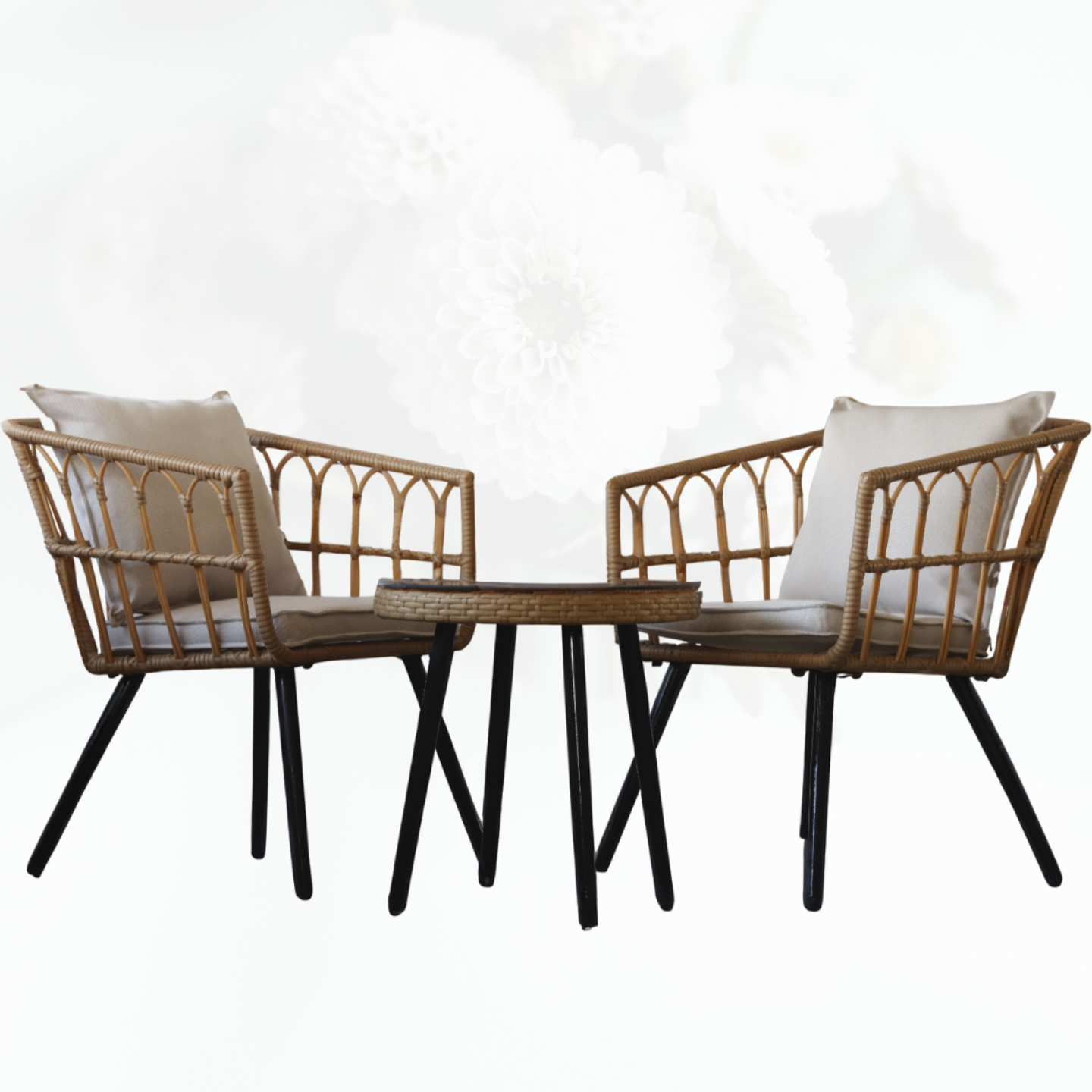 Изображение товара Набор садовой мебели FMC-3031 -J из искусственного ротанга бежевый с 2 креслами и столиком