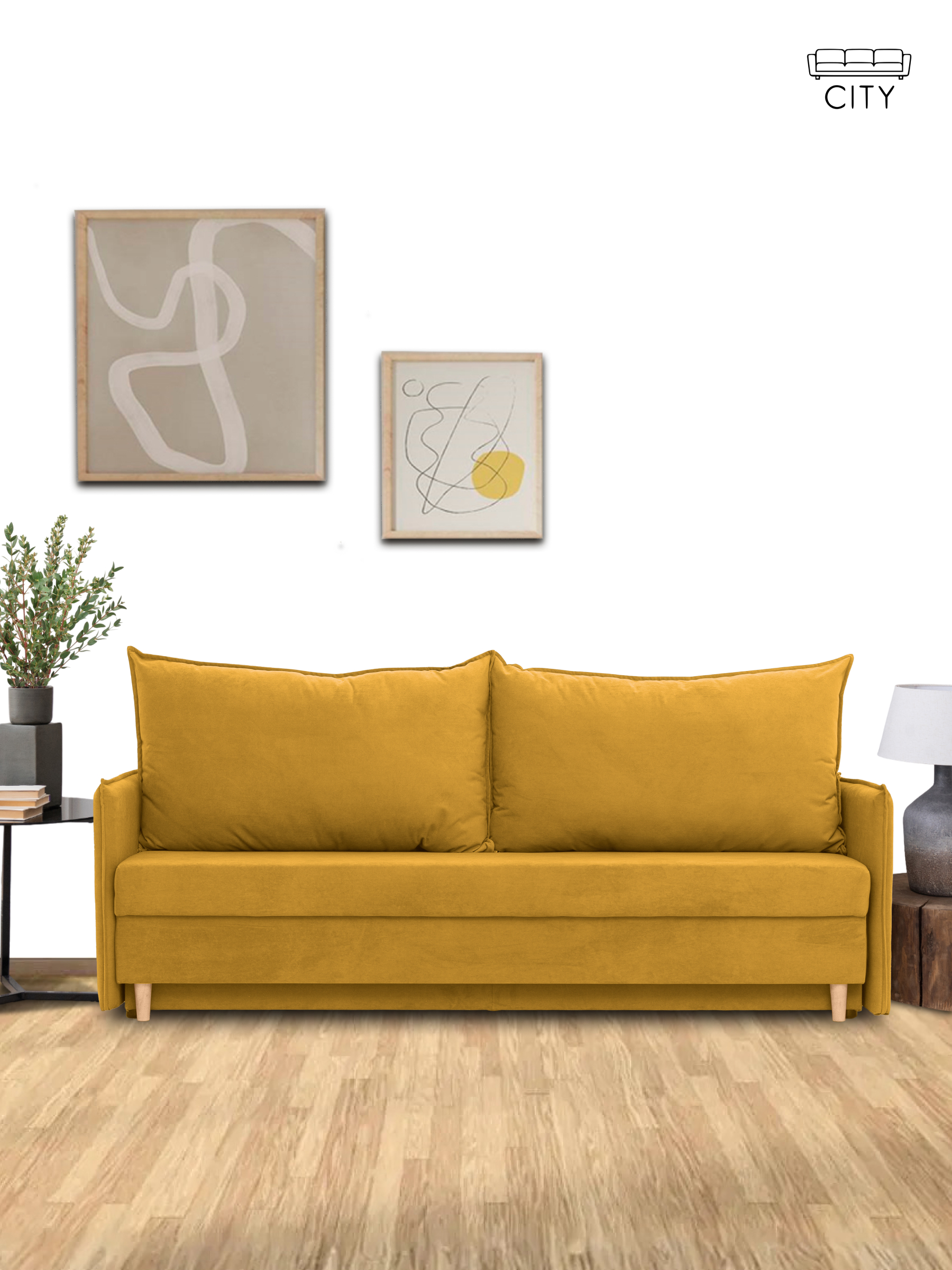 Изображение товара Раскладной диван Cityhd Кёльн Лайт из велюра 200x77x74 см горчичный