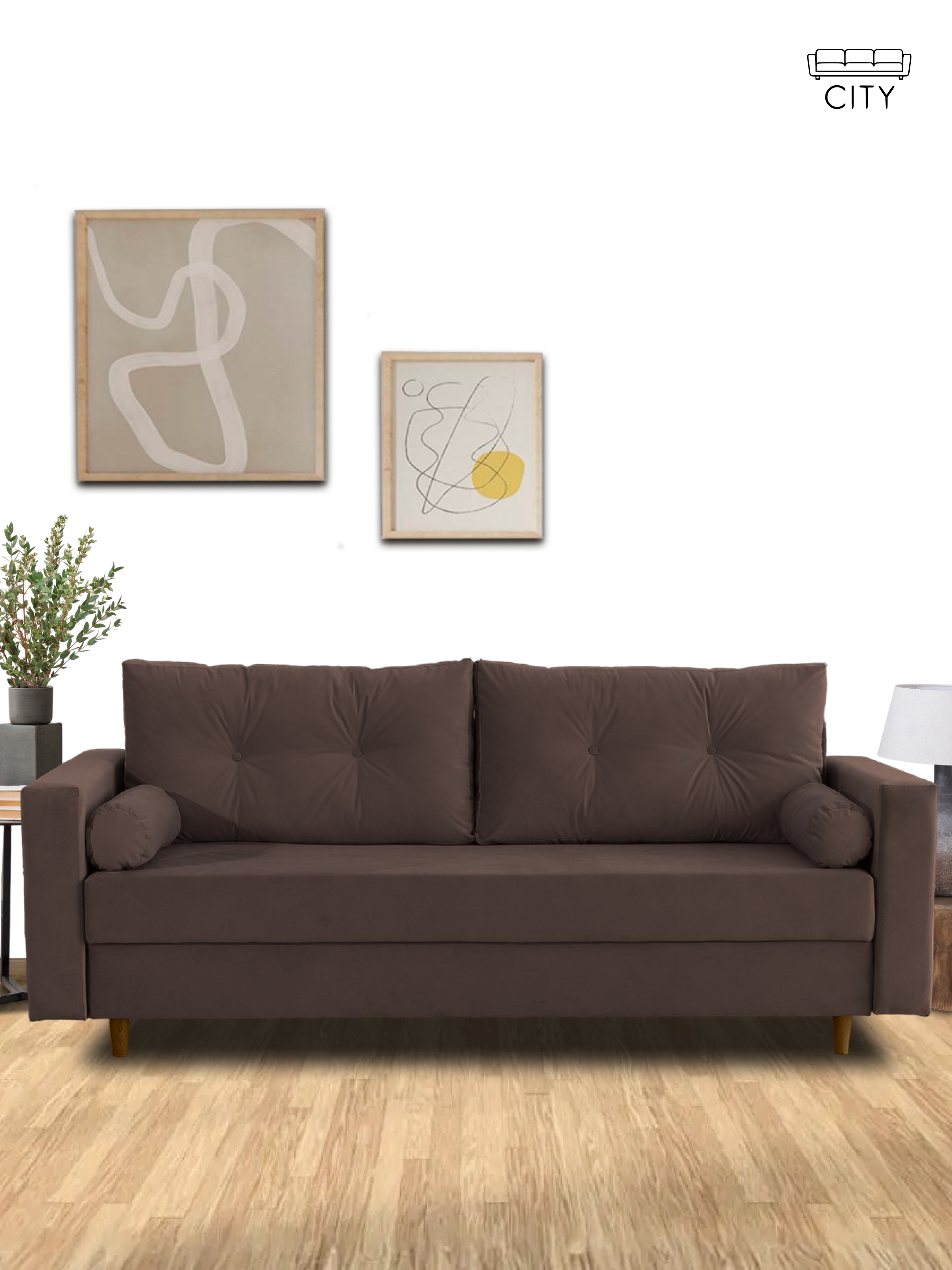 Изображение товара Диван раскладной Cityhd Киото 220x85x96 см велюр цвет коричневый