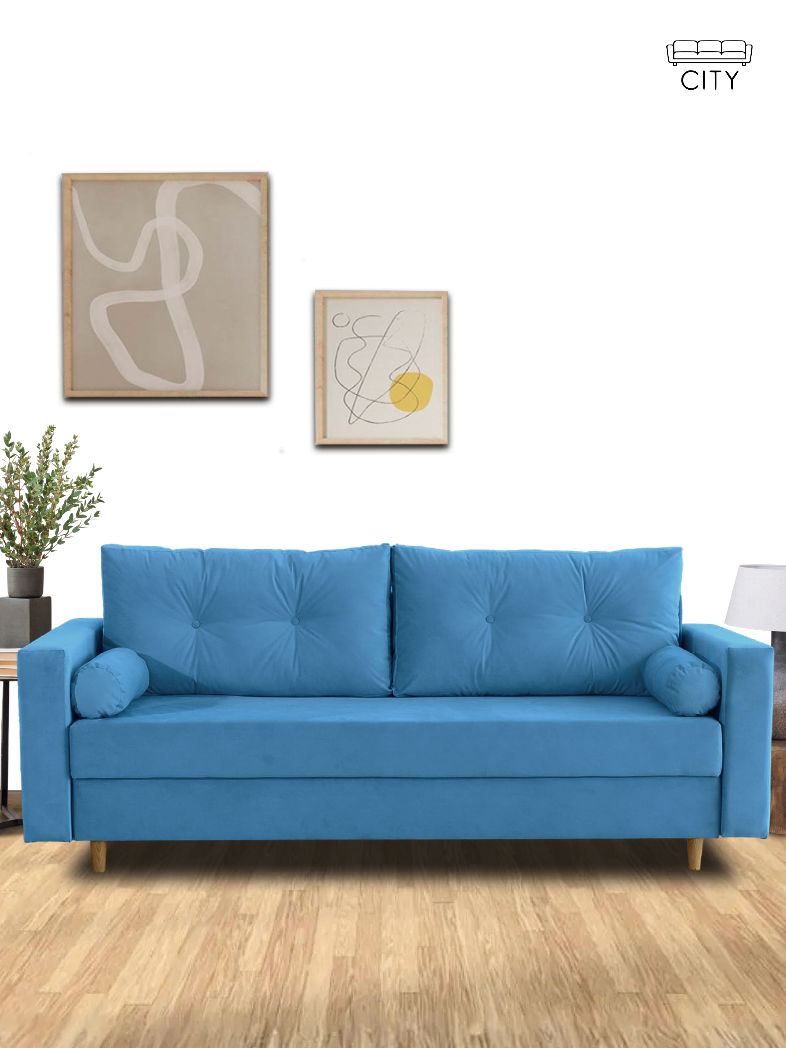 Изображение товара Раскладной диван Cityhd прямой 220x85x96 см велюр синий