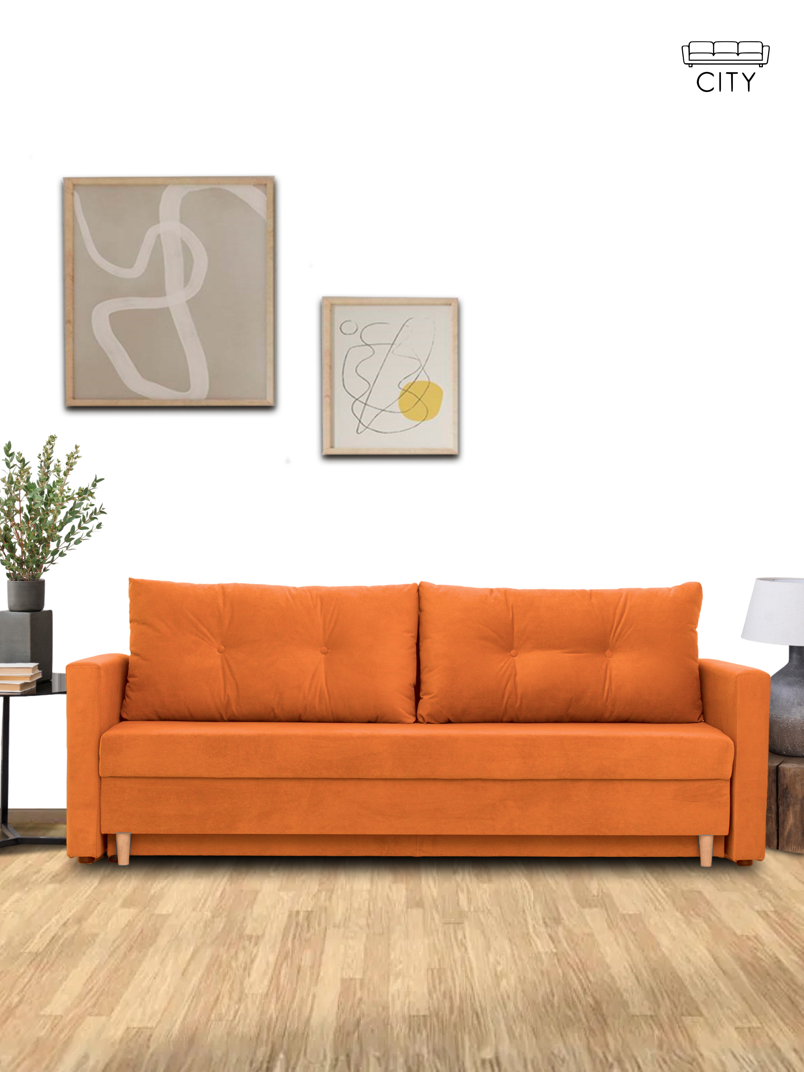Изображение товара Раскладной диван Cityhd Киото Лайт 212x77x74 см велюр оранжевый