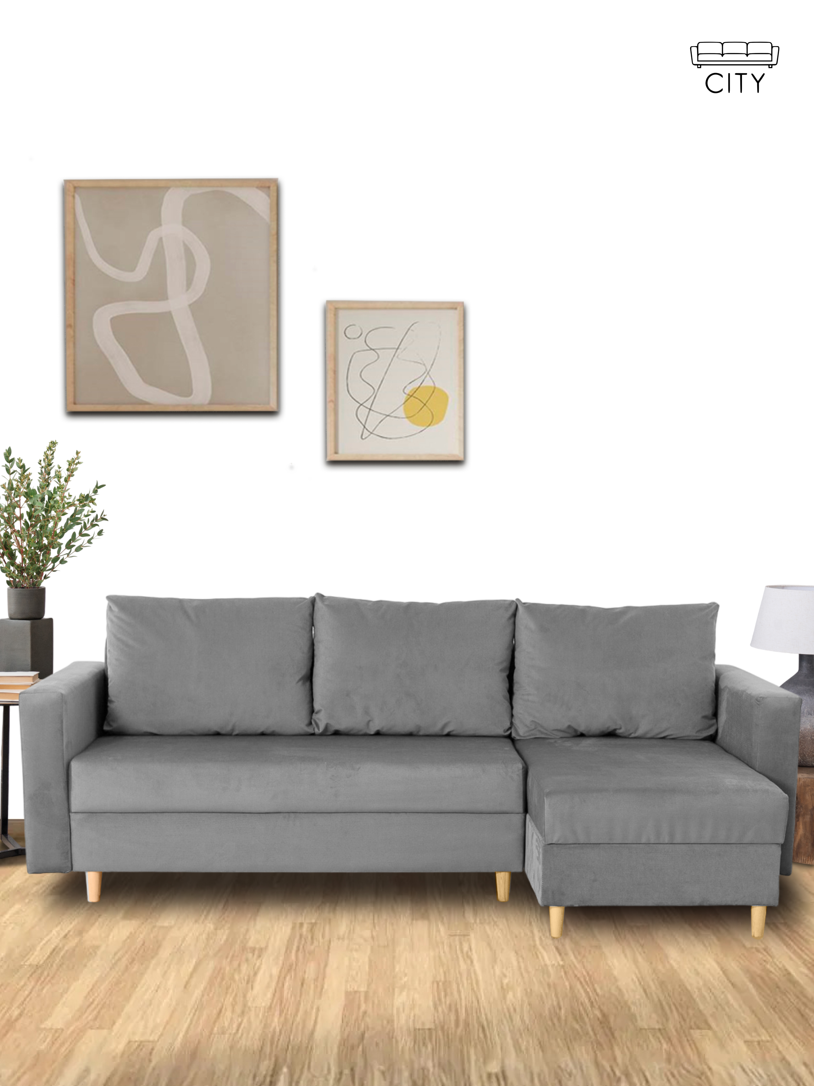 Изображение товара Диван-кровать Cityhd Ванквер угловой 240x75x145 см велюр серый