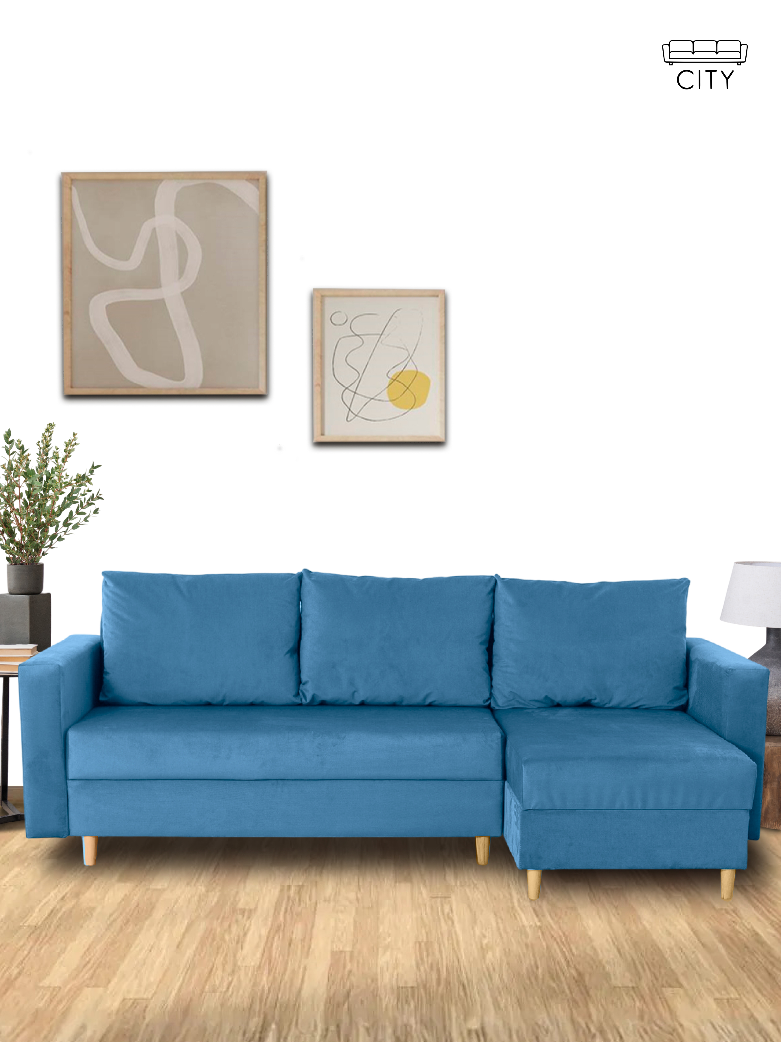 Изображение товара Диван-кровать угловой Ванквер Cityhd 240x75x145 см велюр синий