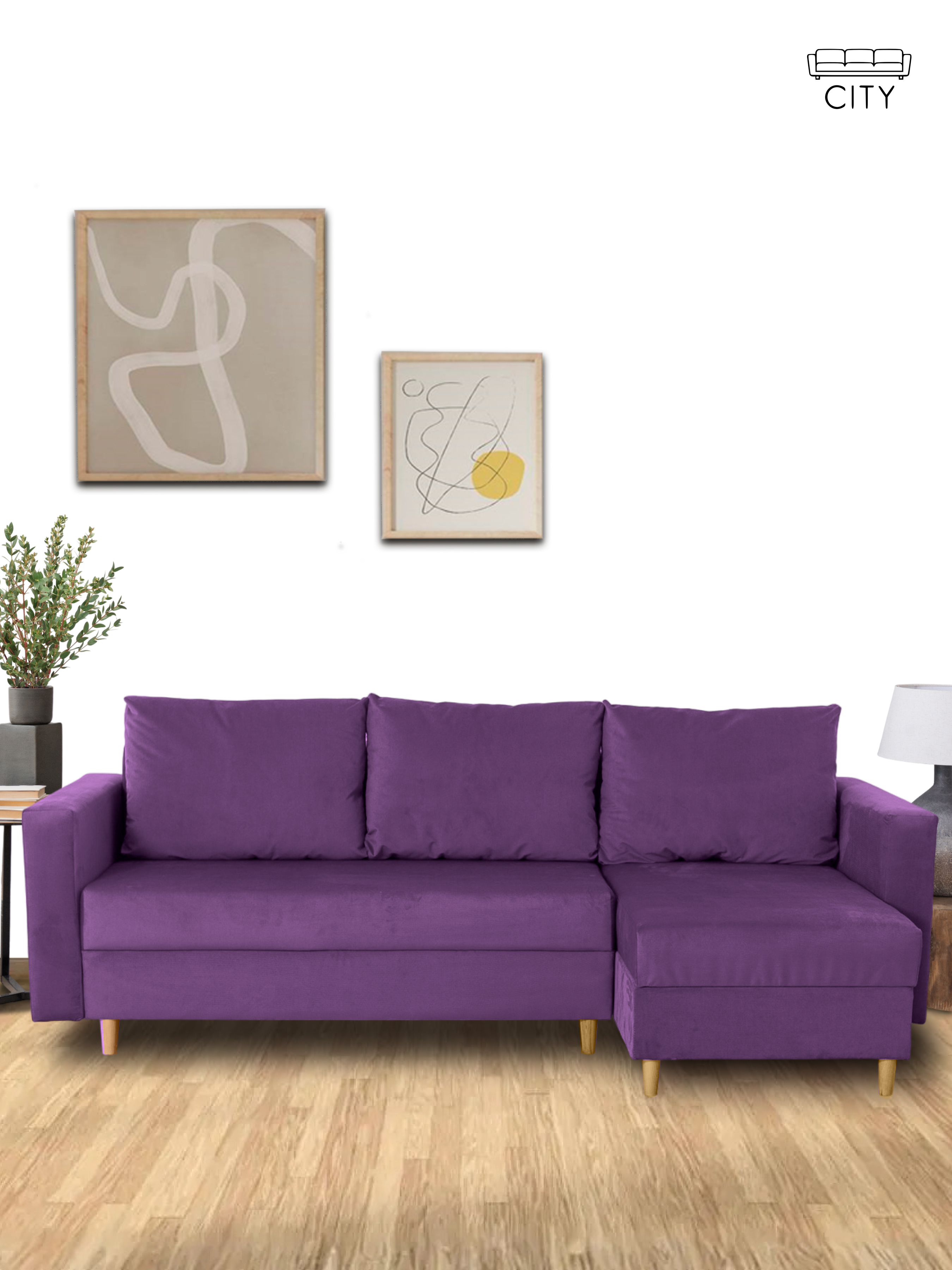 Изображение товара Диван-кровать Cityhd Ванквер угловой 240x75x145 см велюр фиолетовый