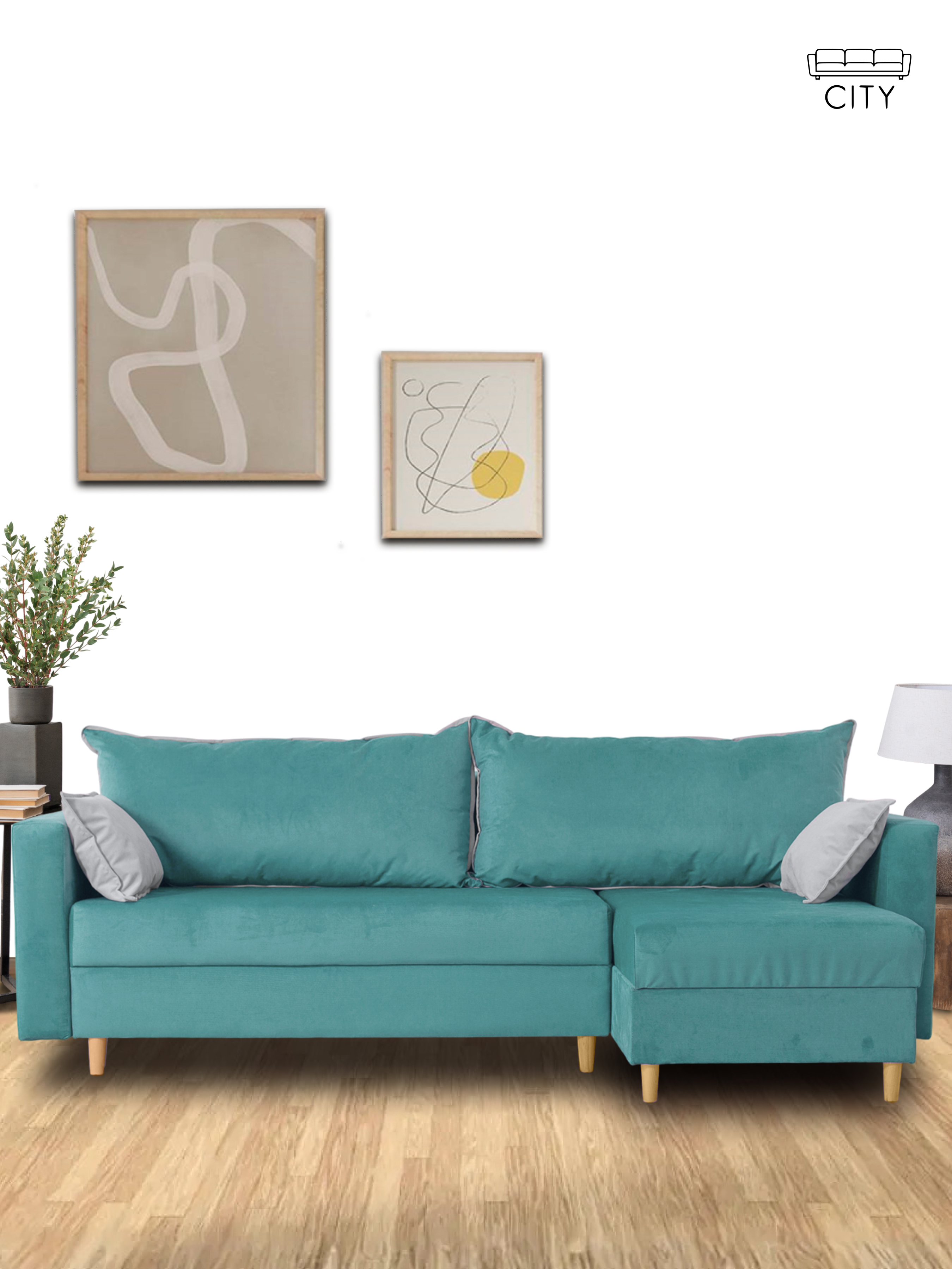 Изображение товара Диван-кровать угловой Cityhd Венеция 240x75x145 см велюр бирюзовый современный дизайн